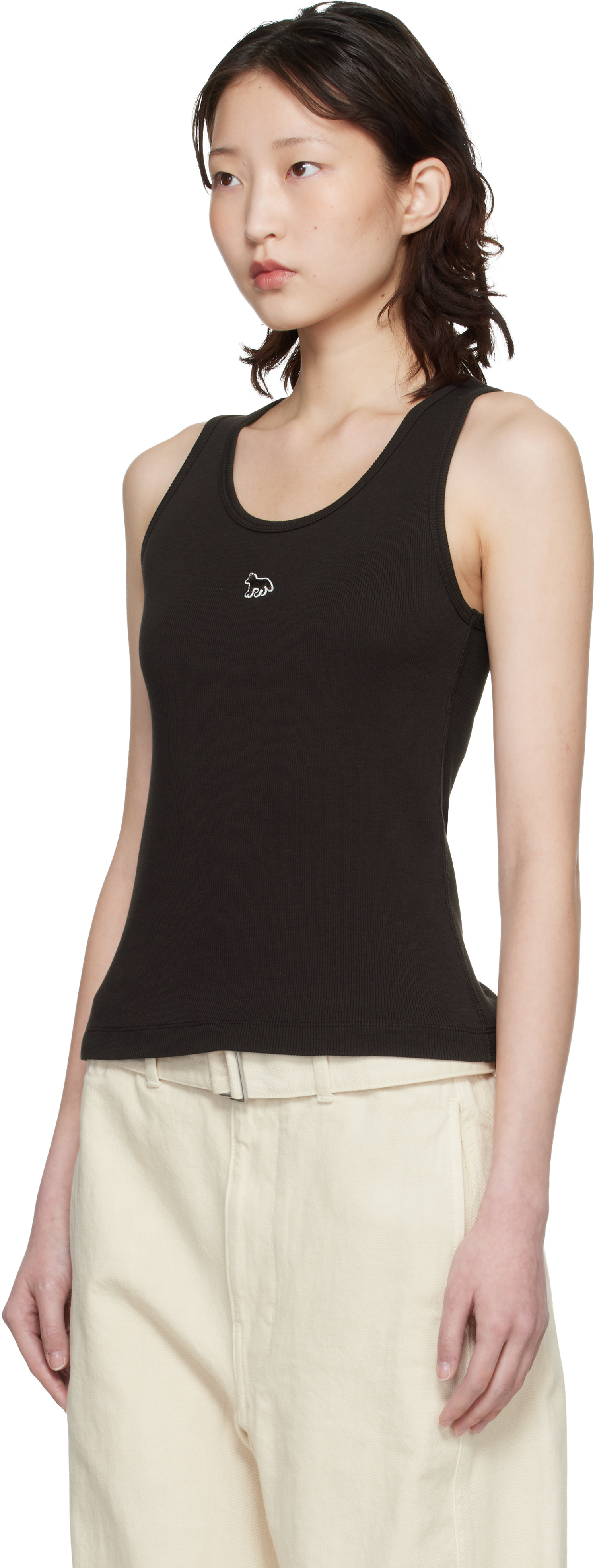 Maison Kitsuné: Brown Baby Fox Ribbed Tank Top | SSENSE