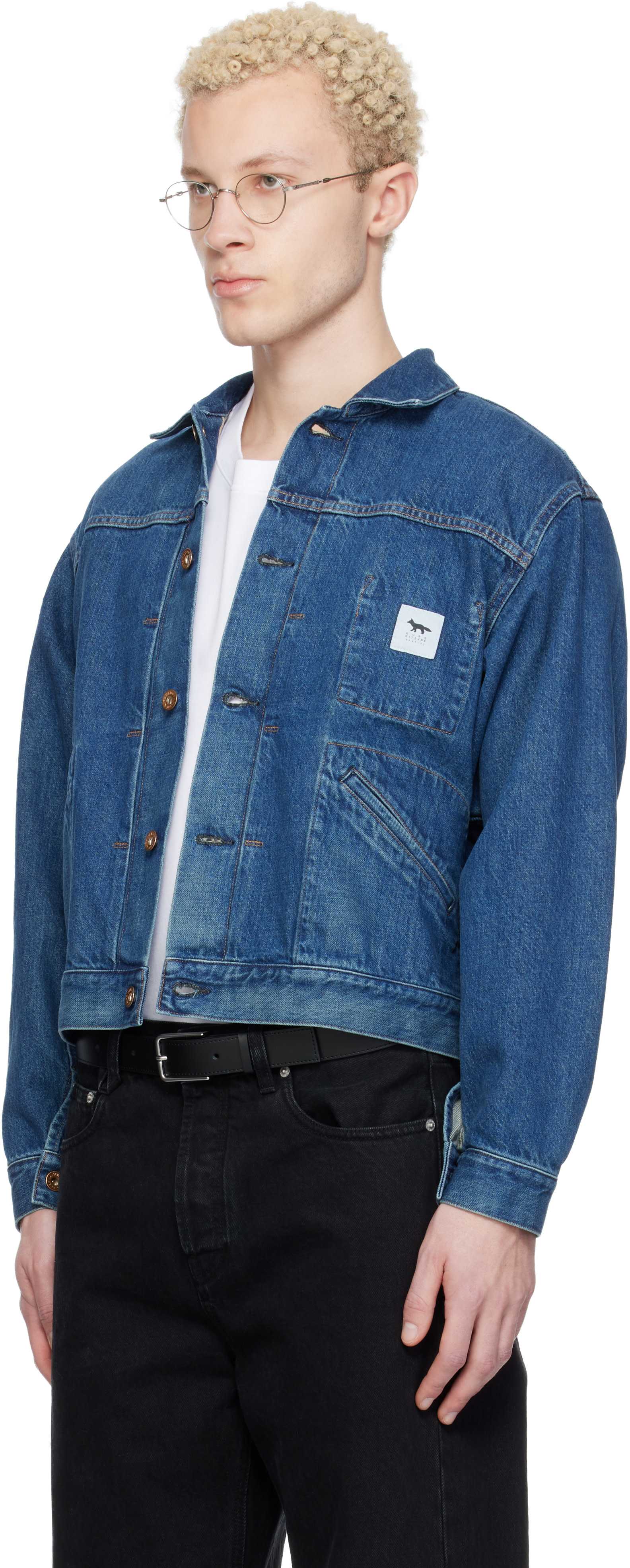 Maison Kitsuné: Blue KURO Edition Selvedge Voyage Denim Jacket