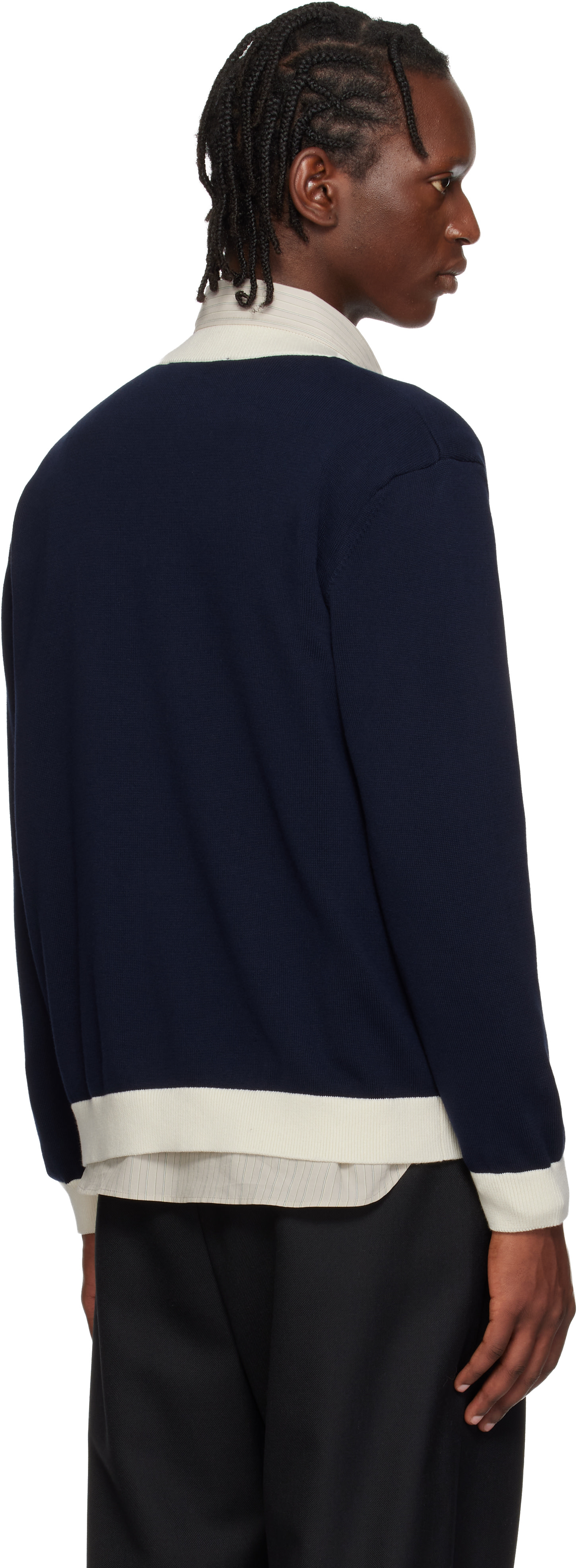 Maison Kitsuné: Navy Contrasted Cotton Comfort Cardigan | SSENSE