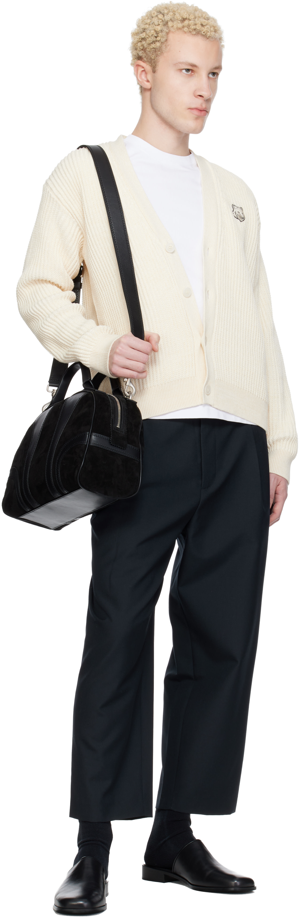Maison Kitsuné: Off-White Fox Head Cotton Ribbed Cardigan | SSENSE