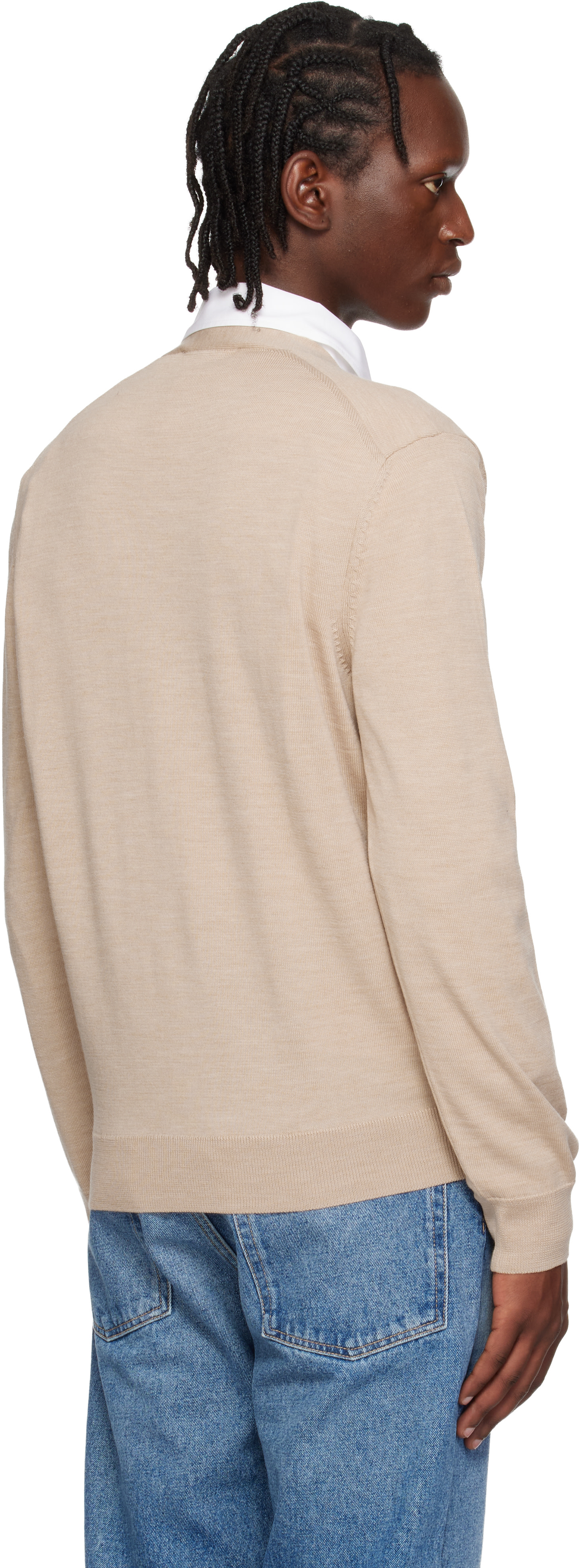 Maison Kitsuné: Beige Fox Head Merino Regular Cardigan | SSENSE