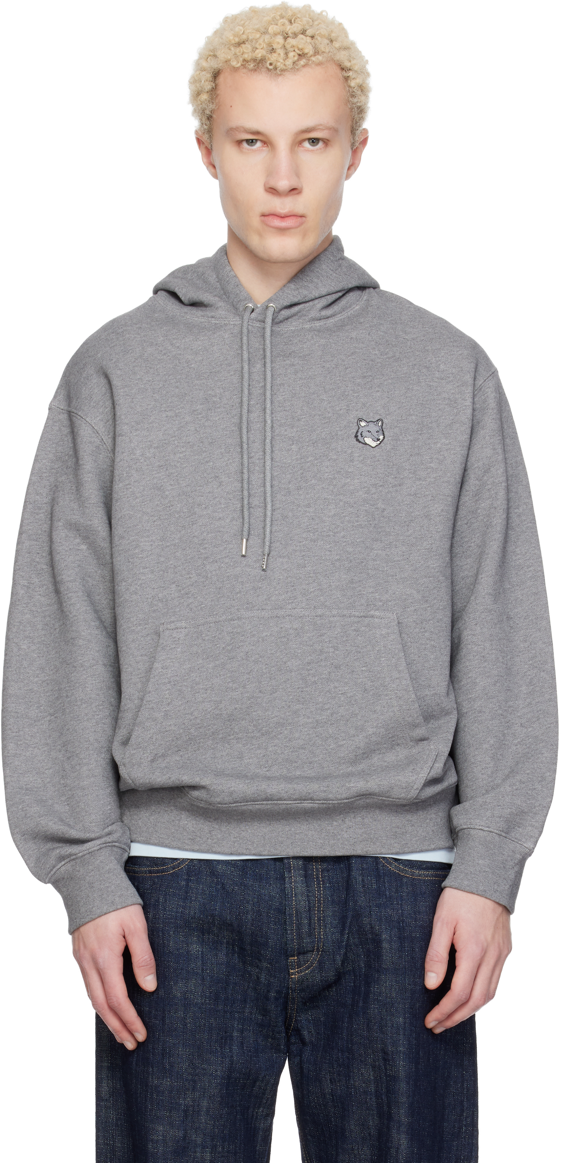 Maison Kitsuné - Pull à capuche décontracté gris à logo Fox Head