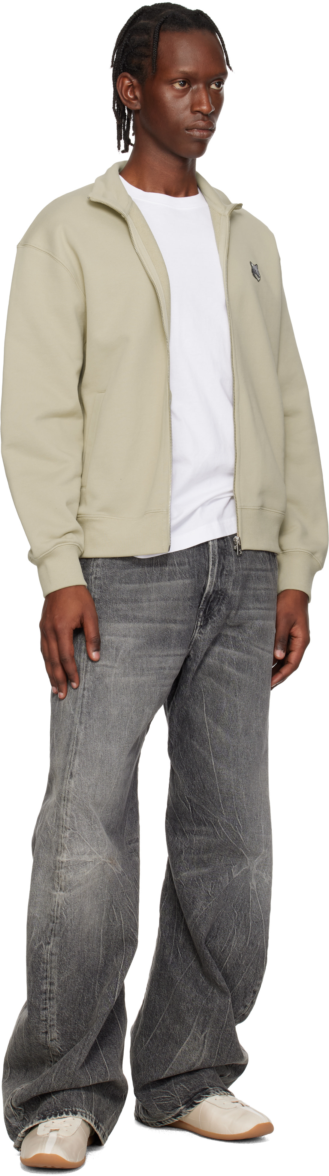 Maison Kitsuné - Pull molletonné décontracté beige à glissière à logo Fox Head