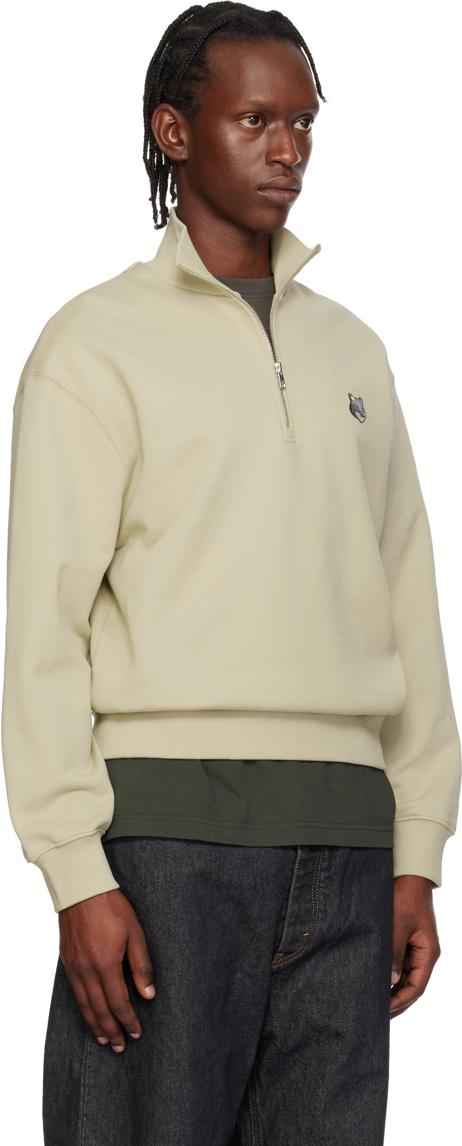 じ*ー様 24AW ジップ　スウェット　MAISON KITSUNE メゾンキツ Maison Kitsuné: Beige Fox Head Comfort Half Zip Sweatshirt | SSENSE