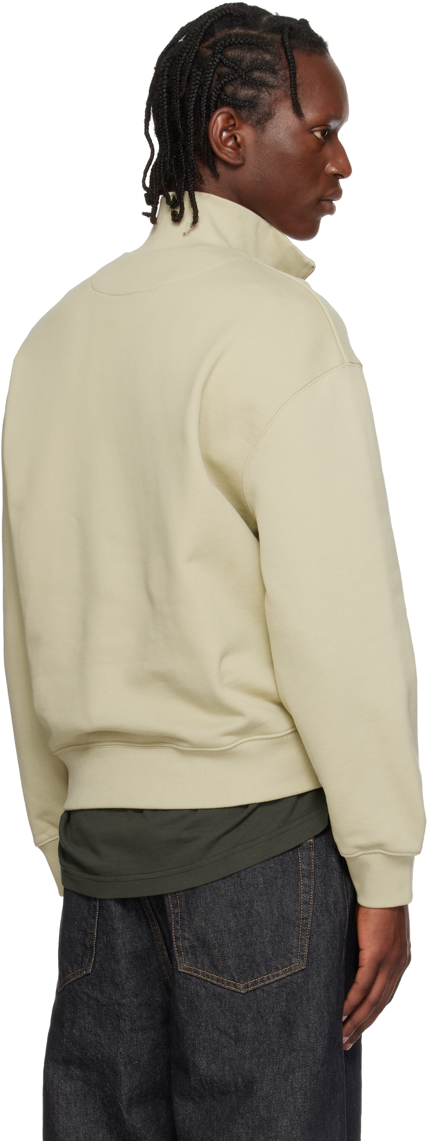 Maison Kitsuné: Beige Fox Head Comfort Half Zip Sweatshirt | SSENSE
