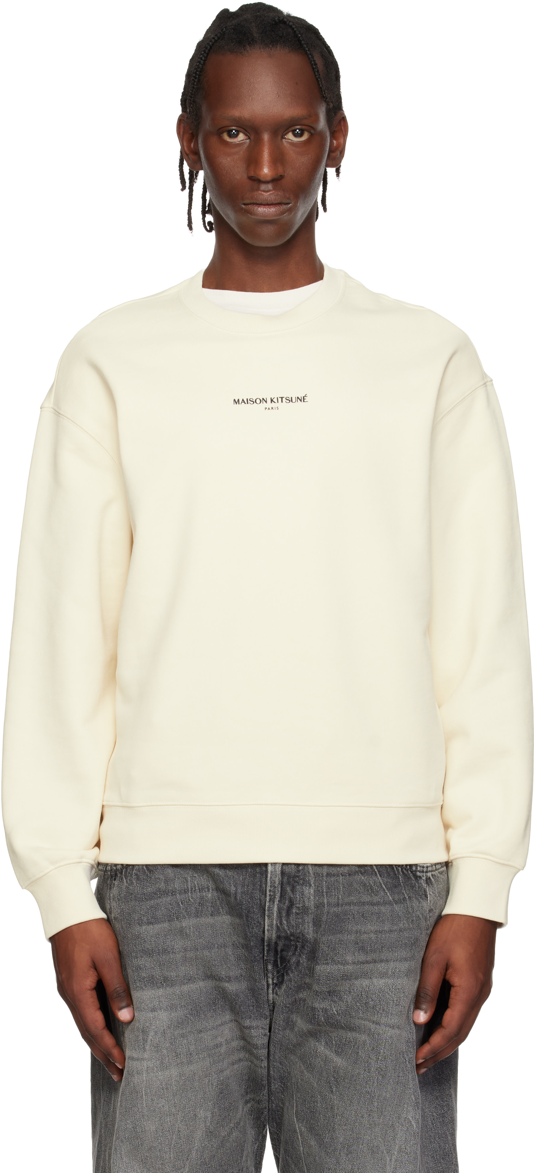 Maison Kitsuné - Pull molletonné décontracté blanc cassé