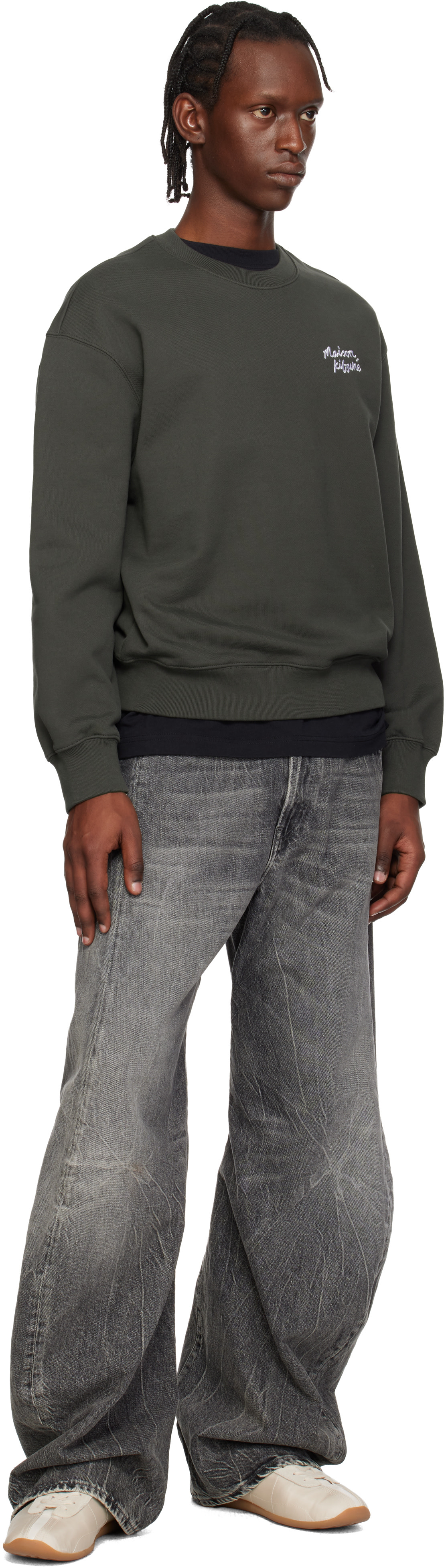 Maison Kitsuné - Pull molletonné décontracté brun à logo calligraphié