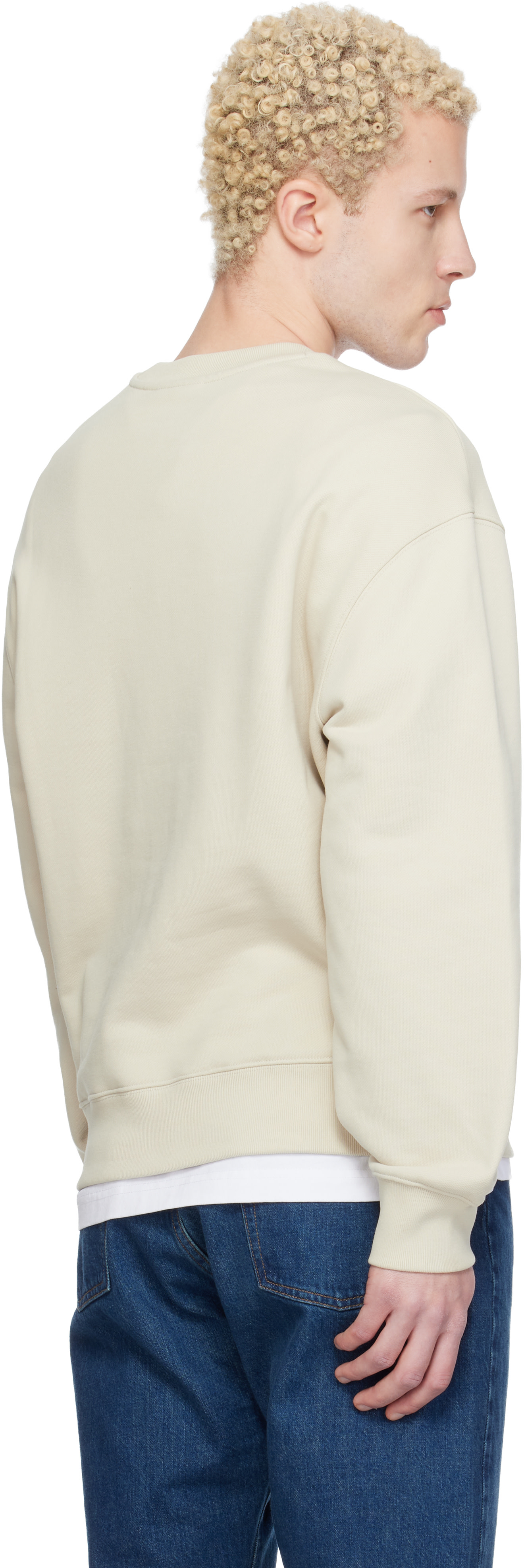 Maison Kitsuné - Pull molletonné décontracté beige à logo calligraphié