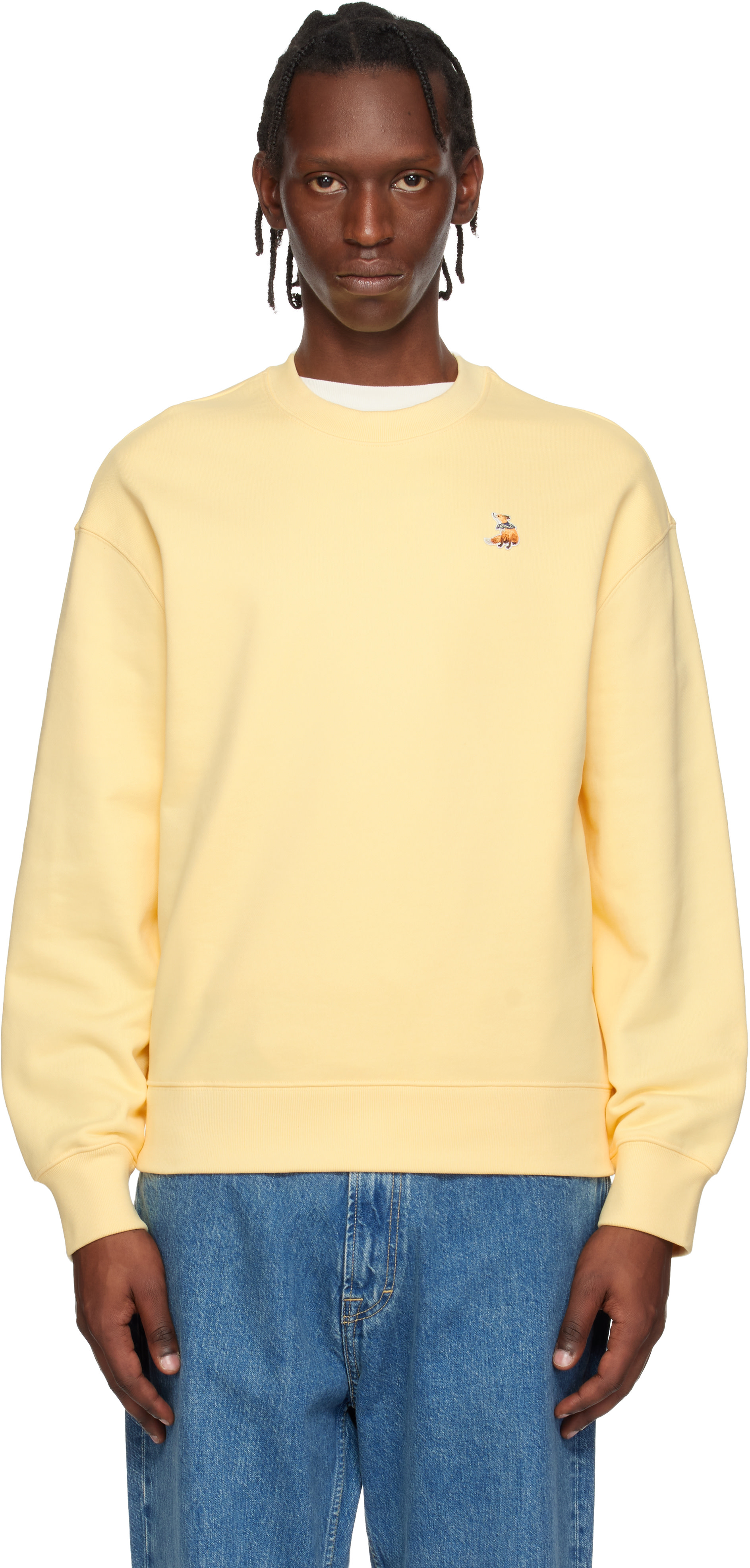 Maison Kitsuné - Pull molletonné décontracté jaune à logo Dreaming Fox