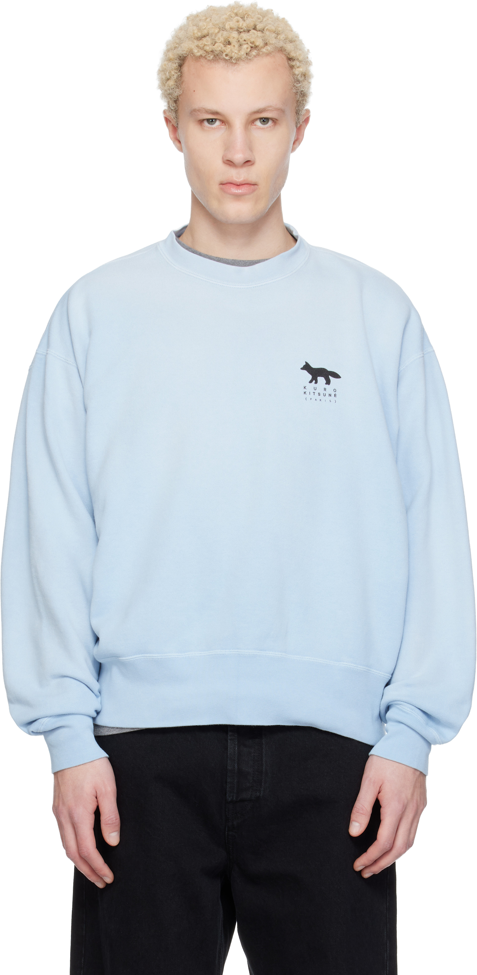 MAISON KITSUNÉ ライトブルー トレーナー M Maison Kitsuné: ブルー KUROエディション Sunfaded Fox スウェット