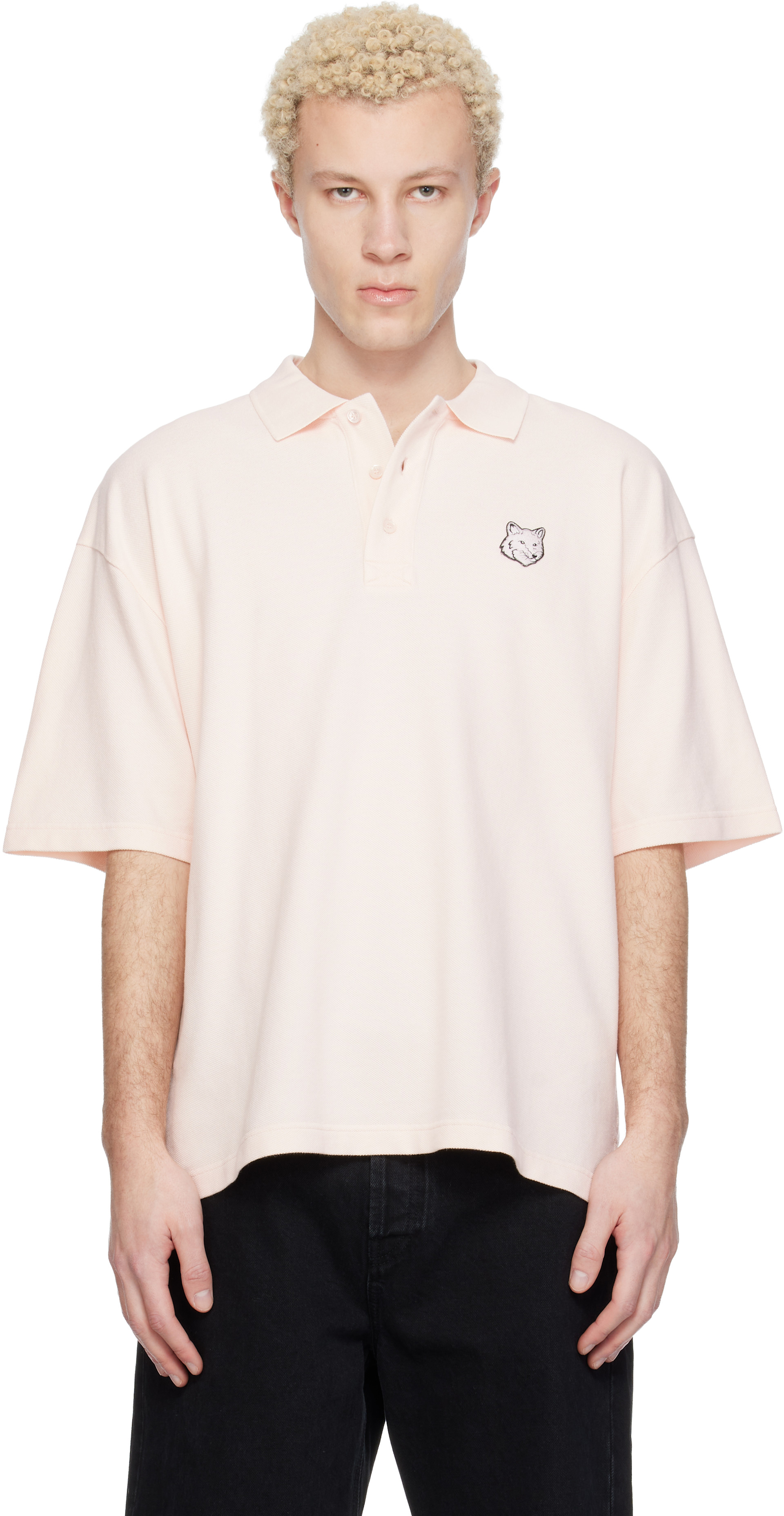 トップス Maison Kitsune FOX HEAD OVERSIZE POLO(M) Maison Kitsuné: Pink Fox Head Oversize Polo | SSENSE