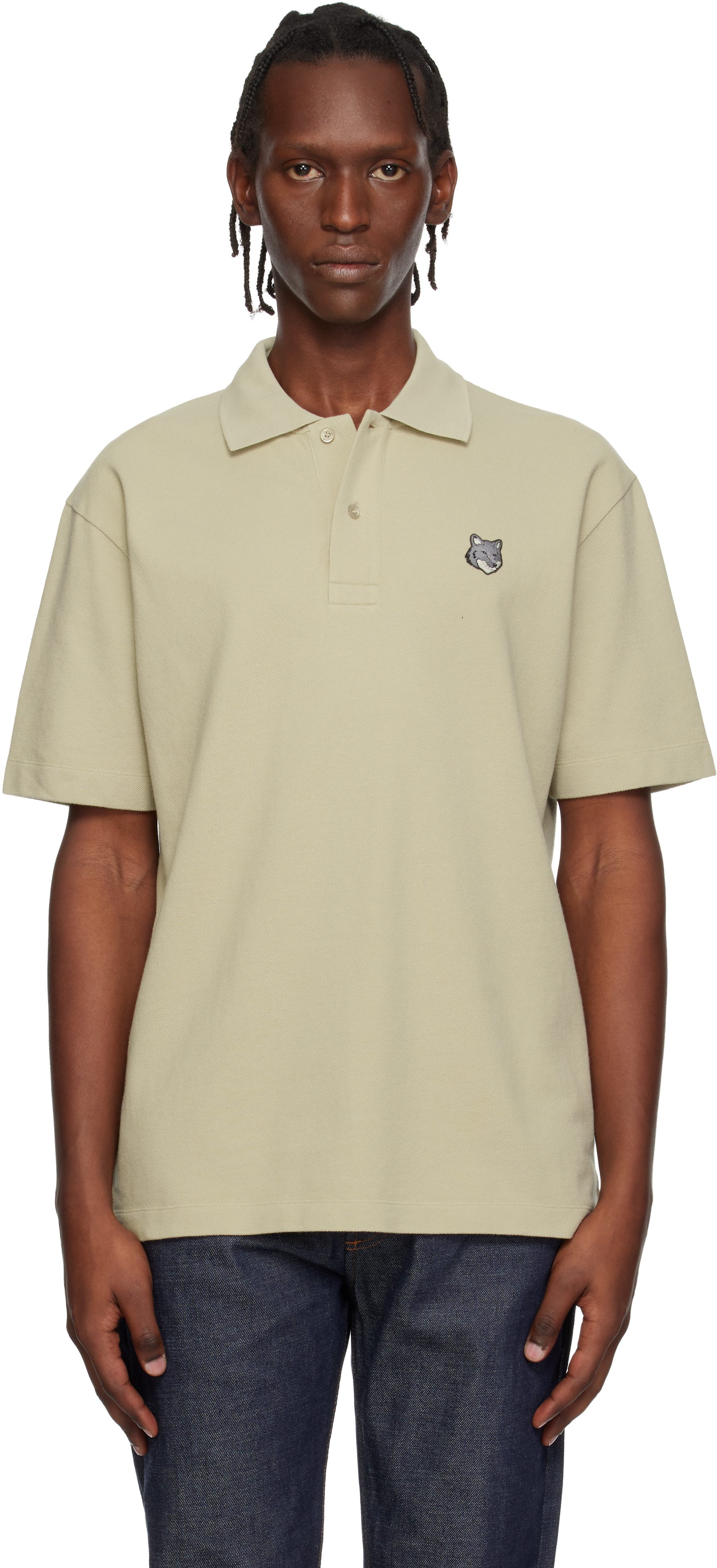 maison kitsune fox head ポロ シャツ M beige Maison Kitsuné: Beige Fox Head Comfort Polo | SSENSE Puerto Rico