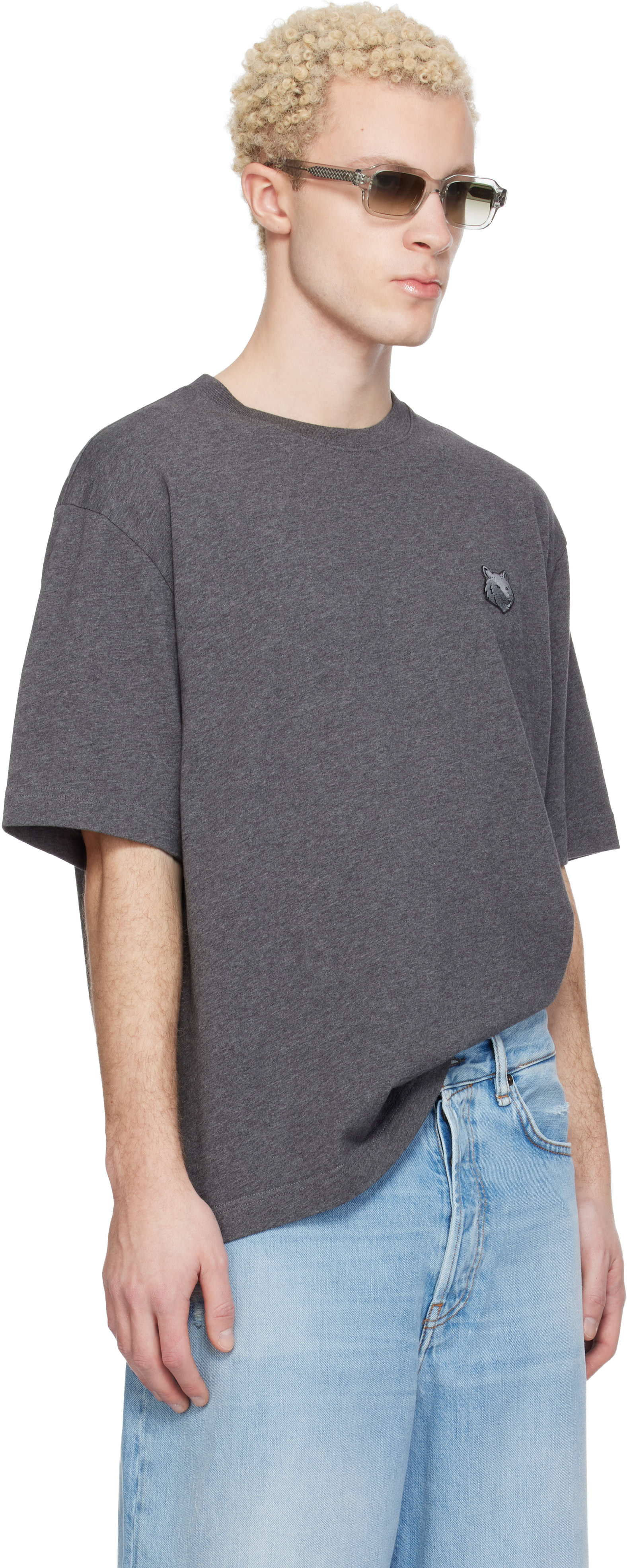 MAISON KITSUNE メゾンキツネ Tシャツ グレー　xs Maison Kitsuné: Gray Fox Head Oversize T-shirt | SSENSE