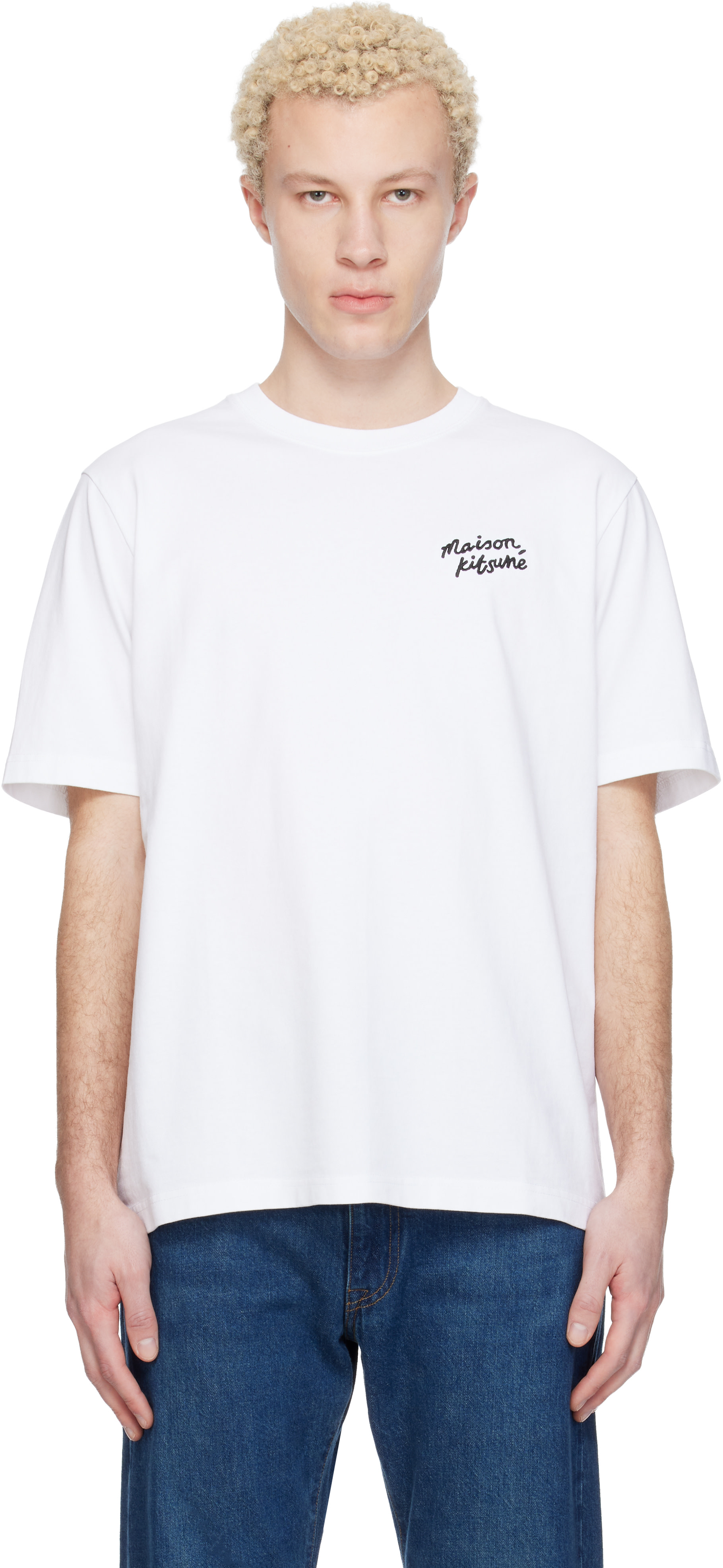 MAISON KITSUNE HANDWRITING COMFORT Tシャツ Maison Kitsuné: White 'Maison Kitsuné' Handwriting Comfort T-shirt