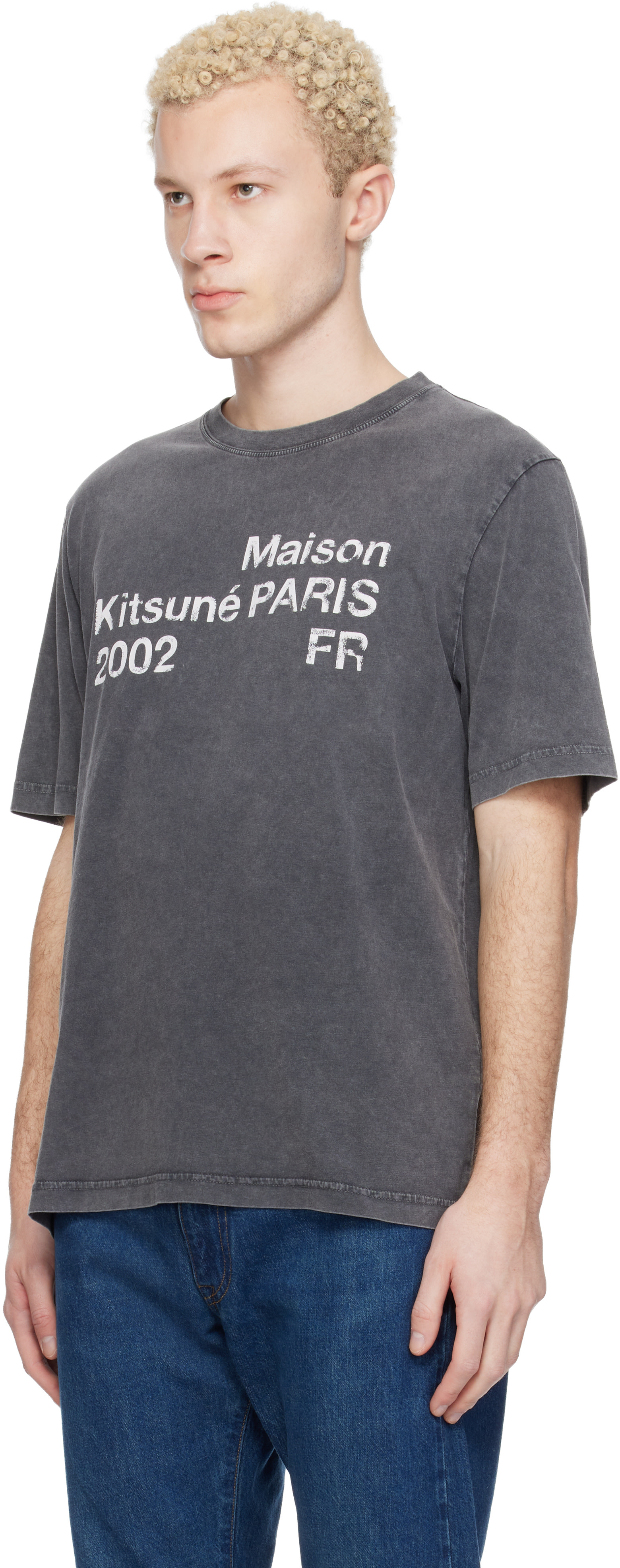 Maison Kitsuné: グレー 'Maison Kitsuné 2002' Faded コンフォート T