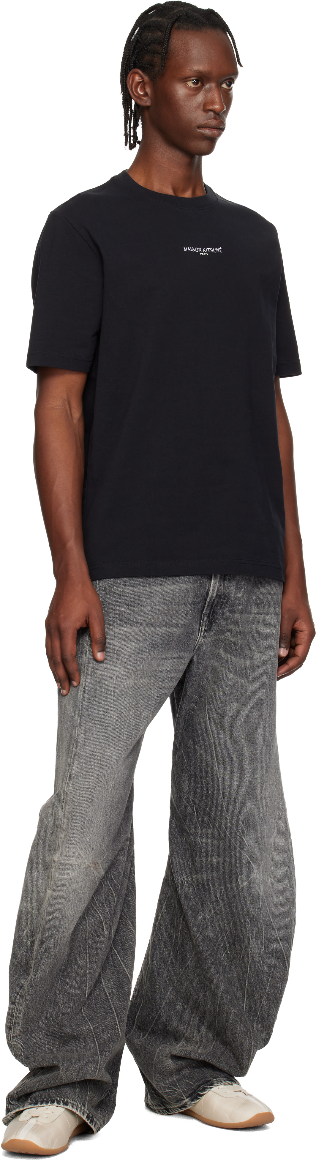 Maison Kitsuné: Black 'Maison Kitsuné Paris' Comfort T-shirt | SSENSE
