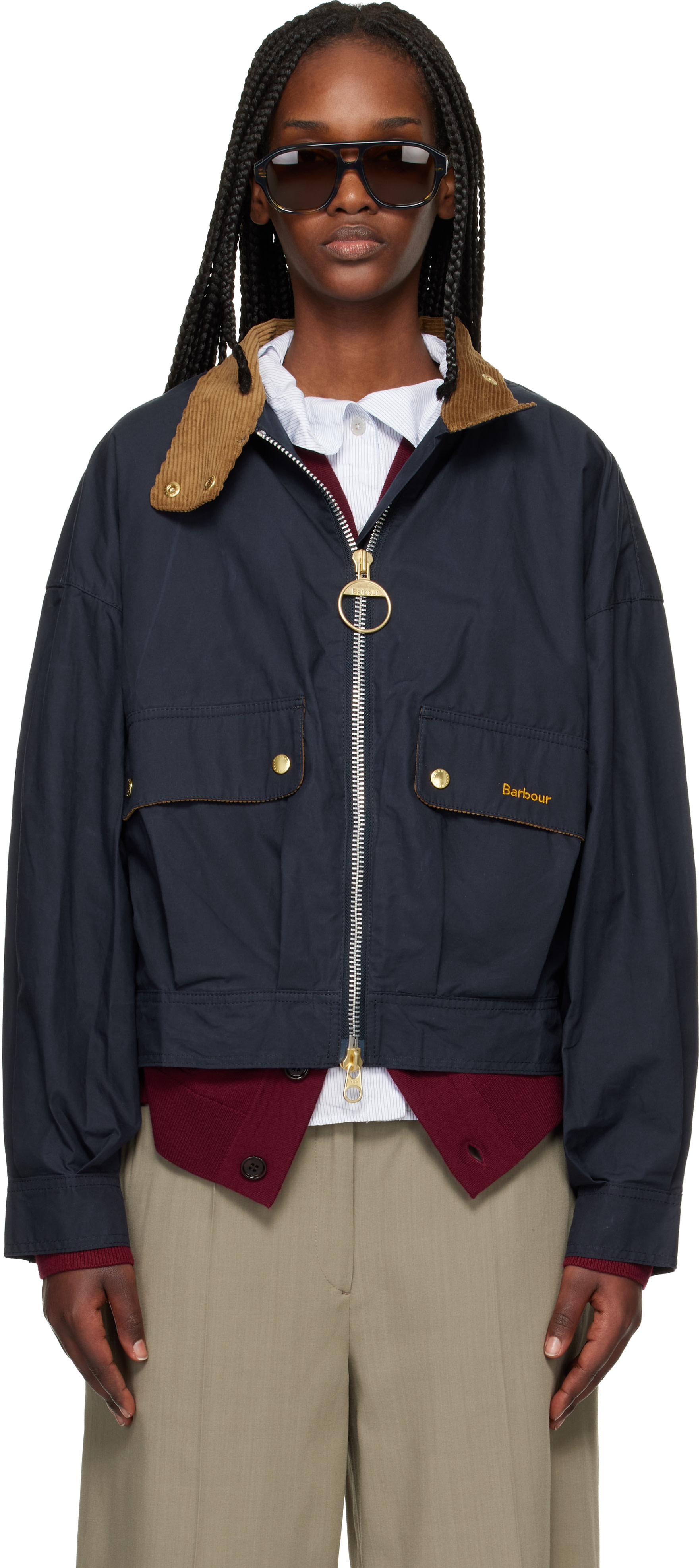 barbour ブルゾンジャケット　ネイビー Barbour: Navy Blackthorn Casual Jacket | SSENSE