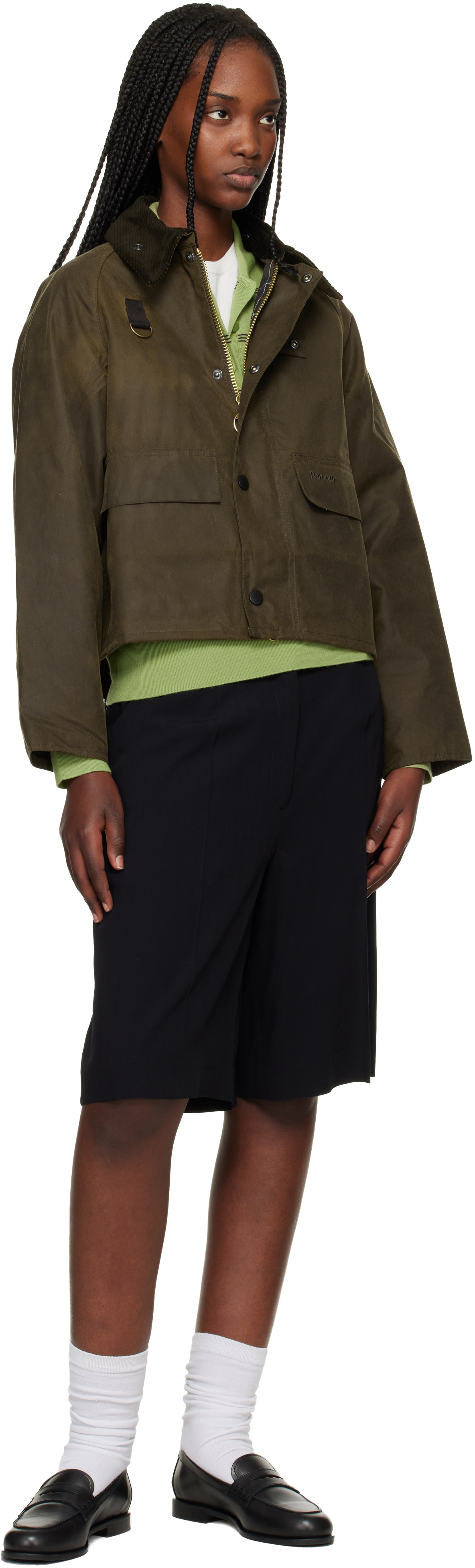 Barbour: Khaki Spey Slim Waxed Jacket | SSENSE Canada