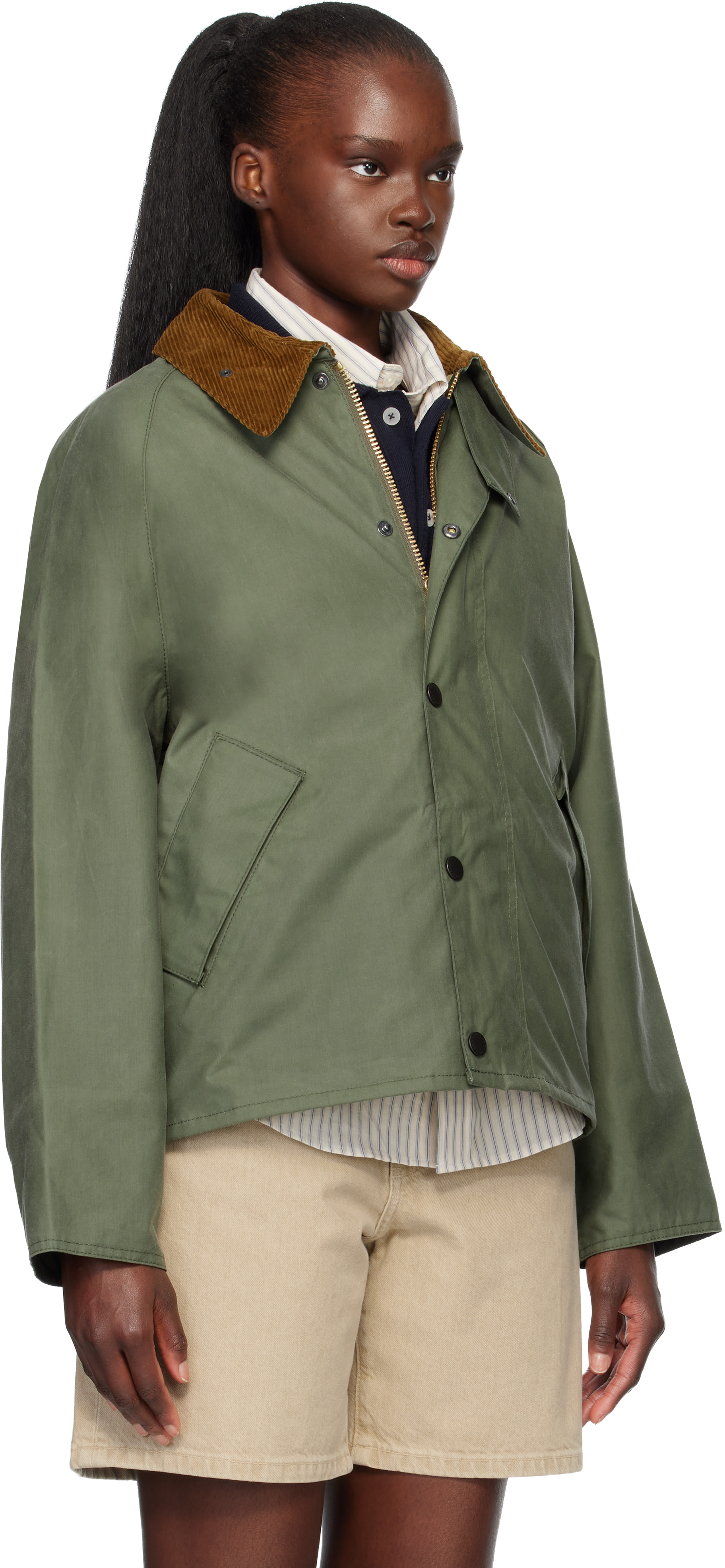 BARBOUR TRANSPORT FREAK'S STORE カーキ　 L Barbour: Green Transport Waxed Jacket | SSENSE