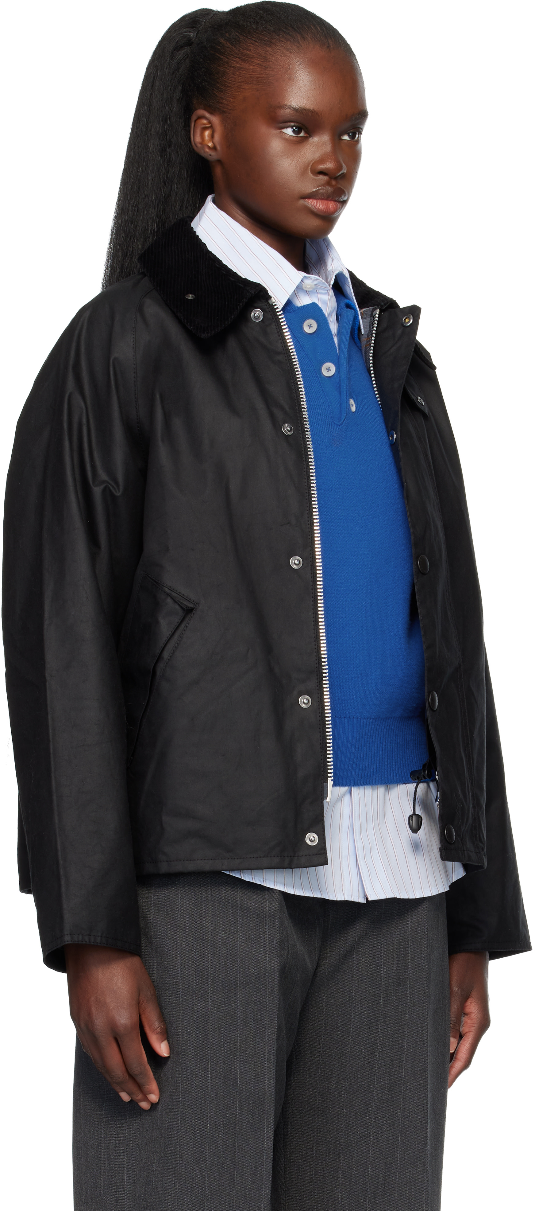 Barbour: Black Transport Waxed Jacket | SSENSE