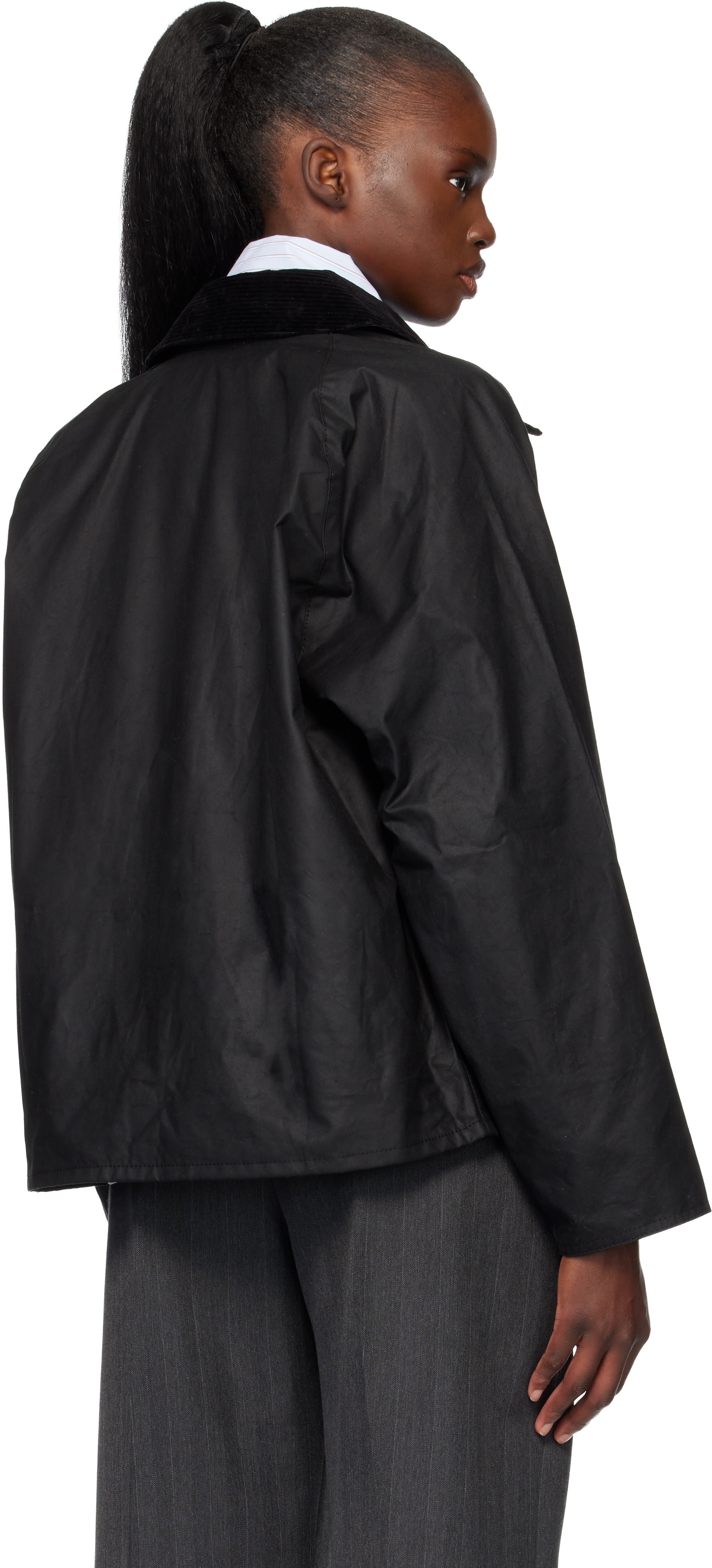 Barbour: Black Transport Waxed Jacket | SSENSE