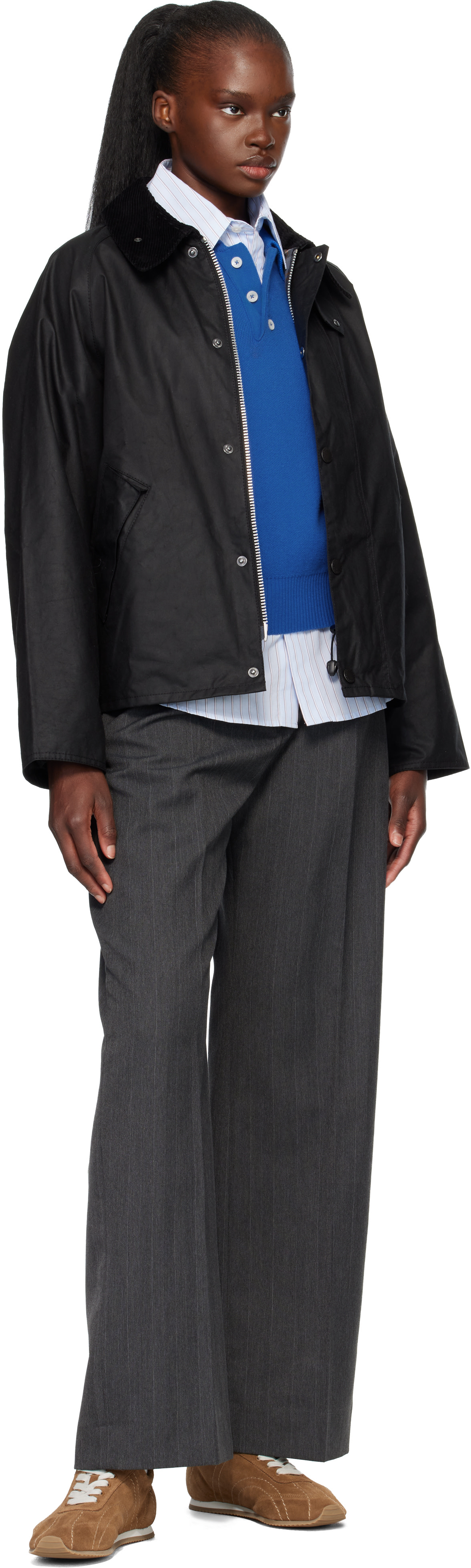 Barbour: Black Transport Waxed Jacket | SSENSE