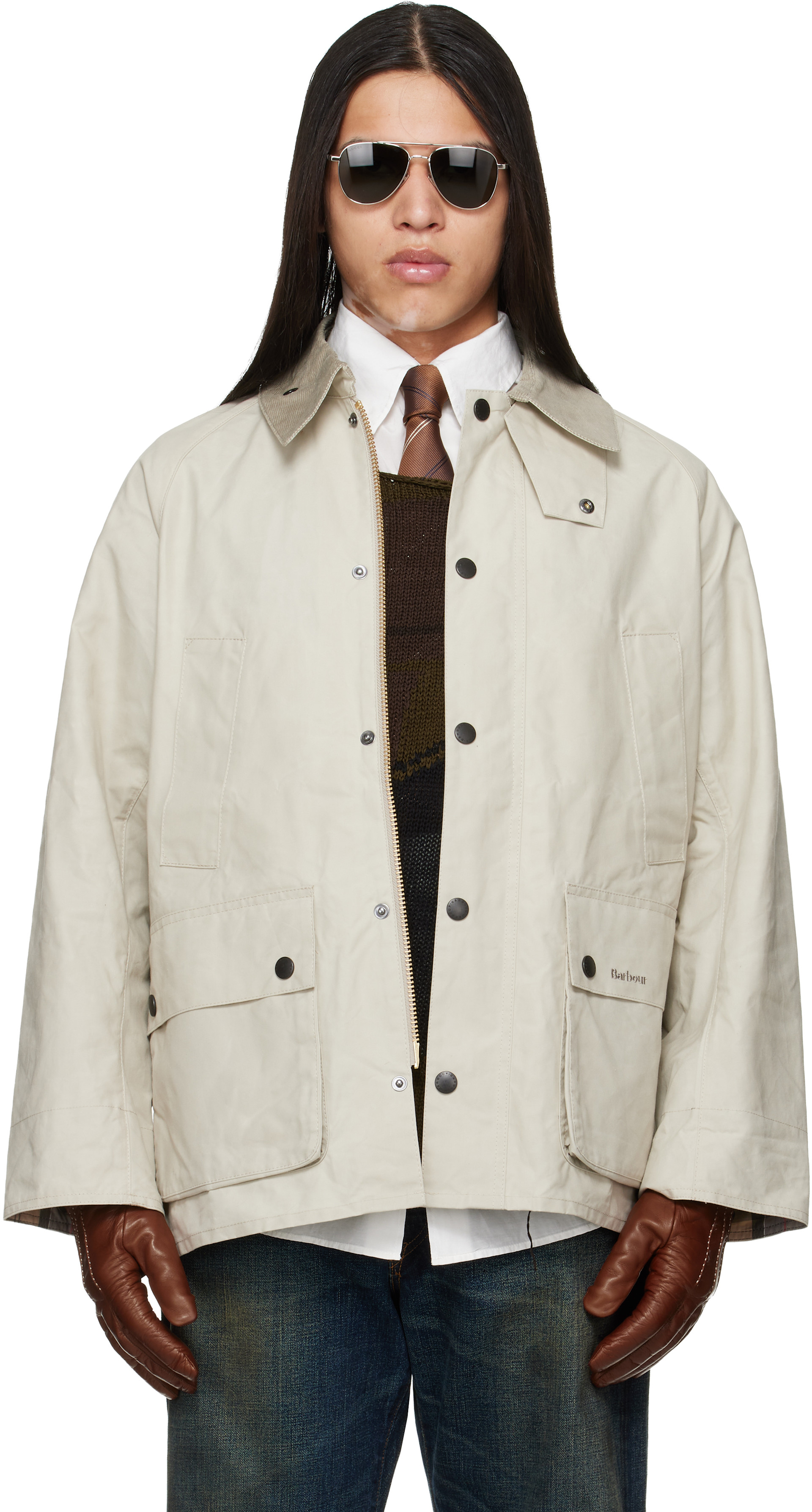 Barbour - 오프 화이트 오버사이즈 비데일 캐주얼 재킷