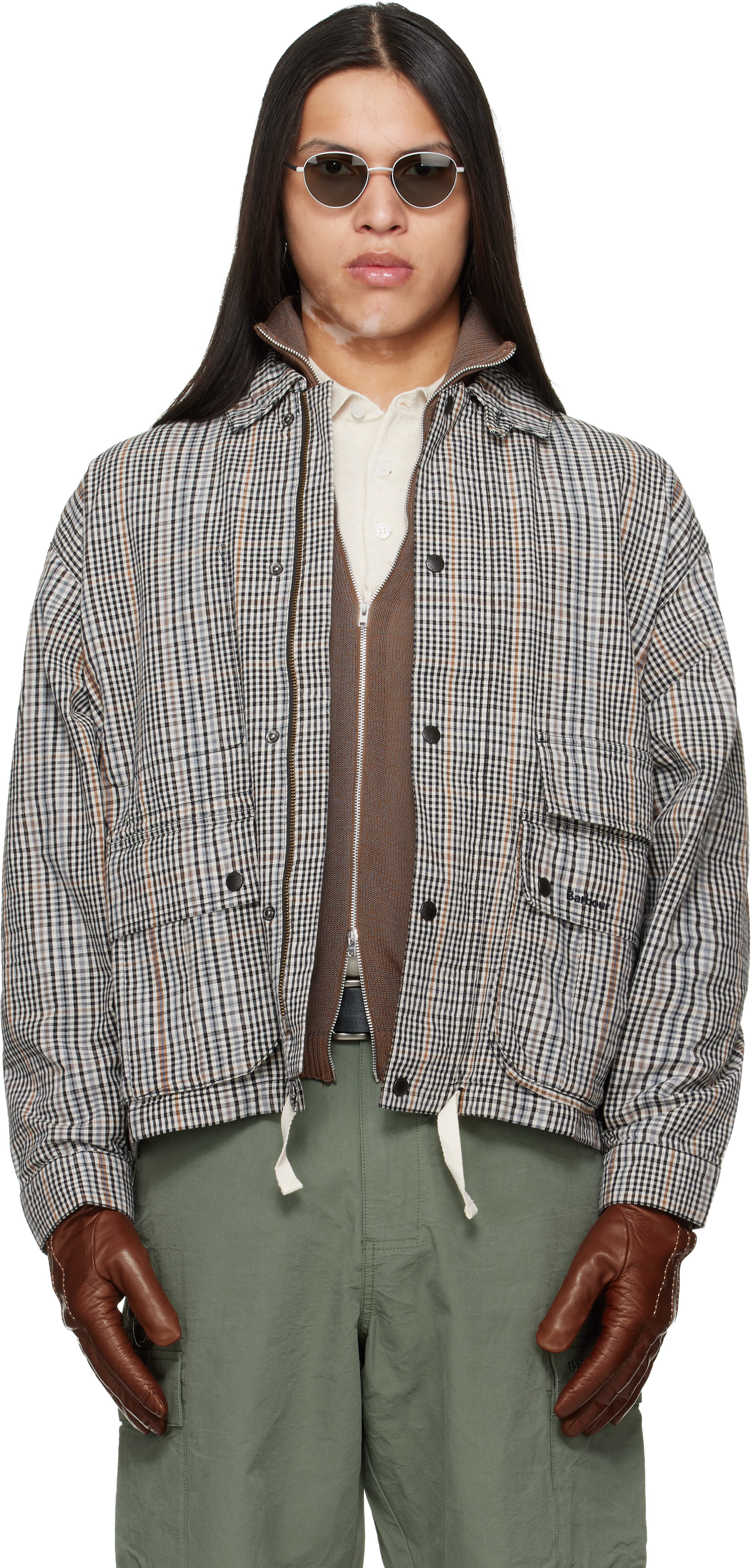 Barbour - 오프 화이트 & 블랙 웨스토 체크 캐주얼 재킷