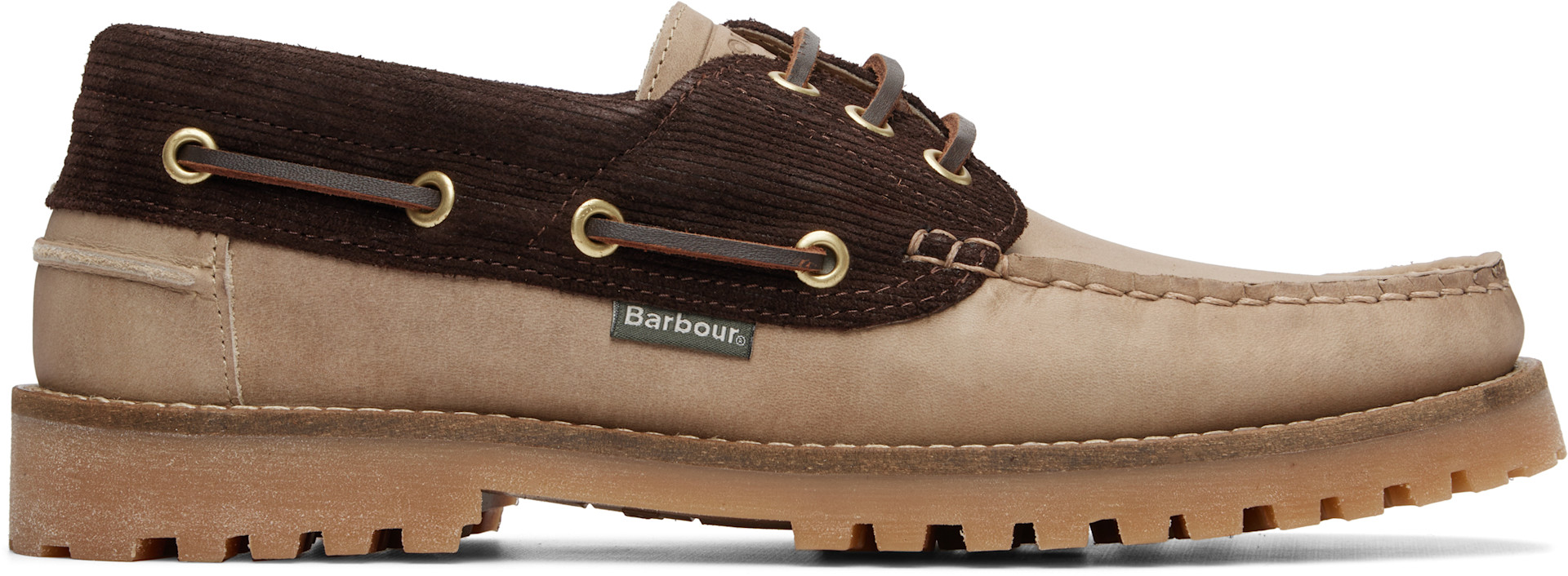 Barbour - 베이지 & 브라운 리엔지니어드 데크 보트 슈즈