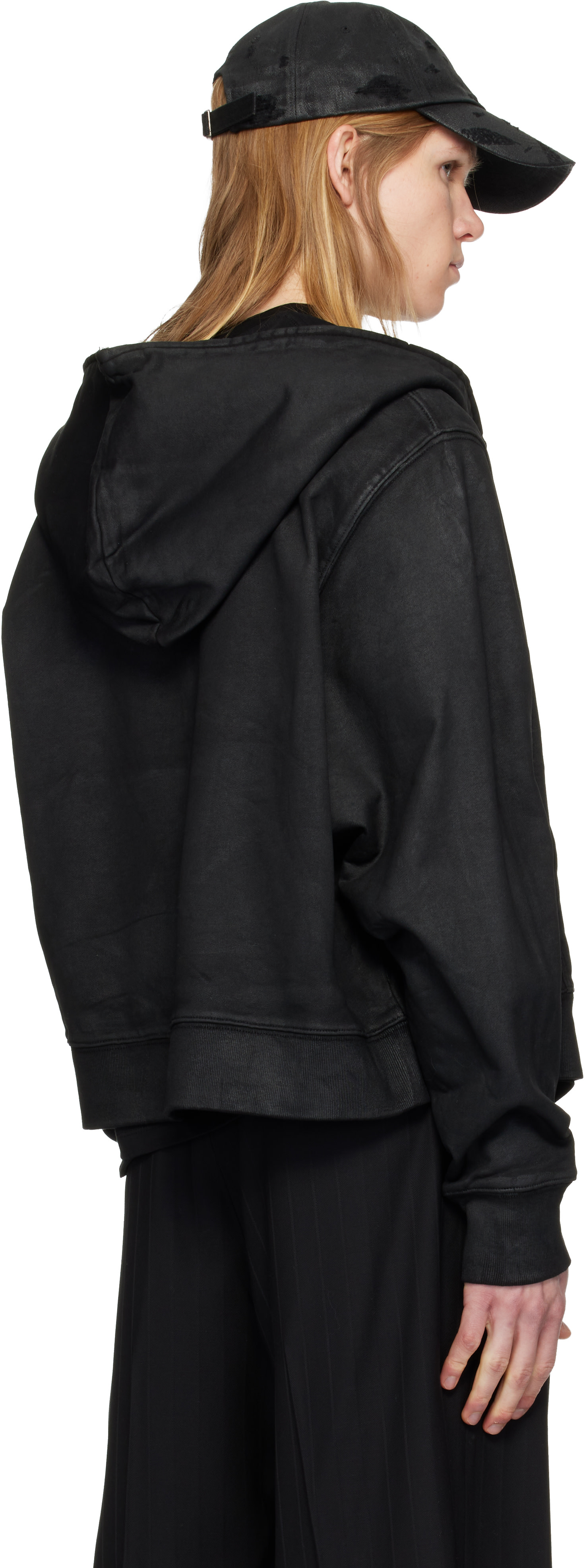 DET BLEV SENT: Black Waxed Zip Hoodie | SSENSE Canada