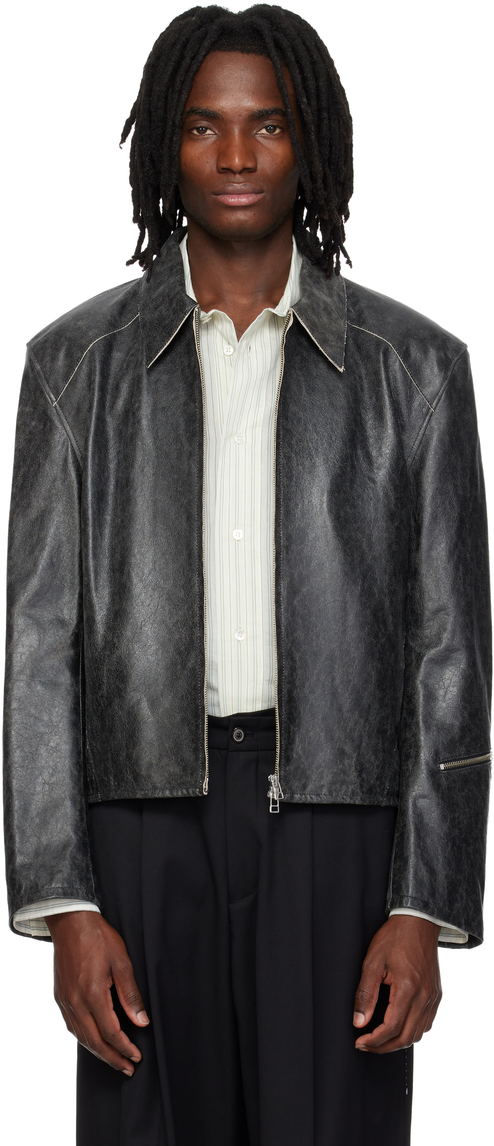 MMIC - Blouson Vapor gris en cuir