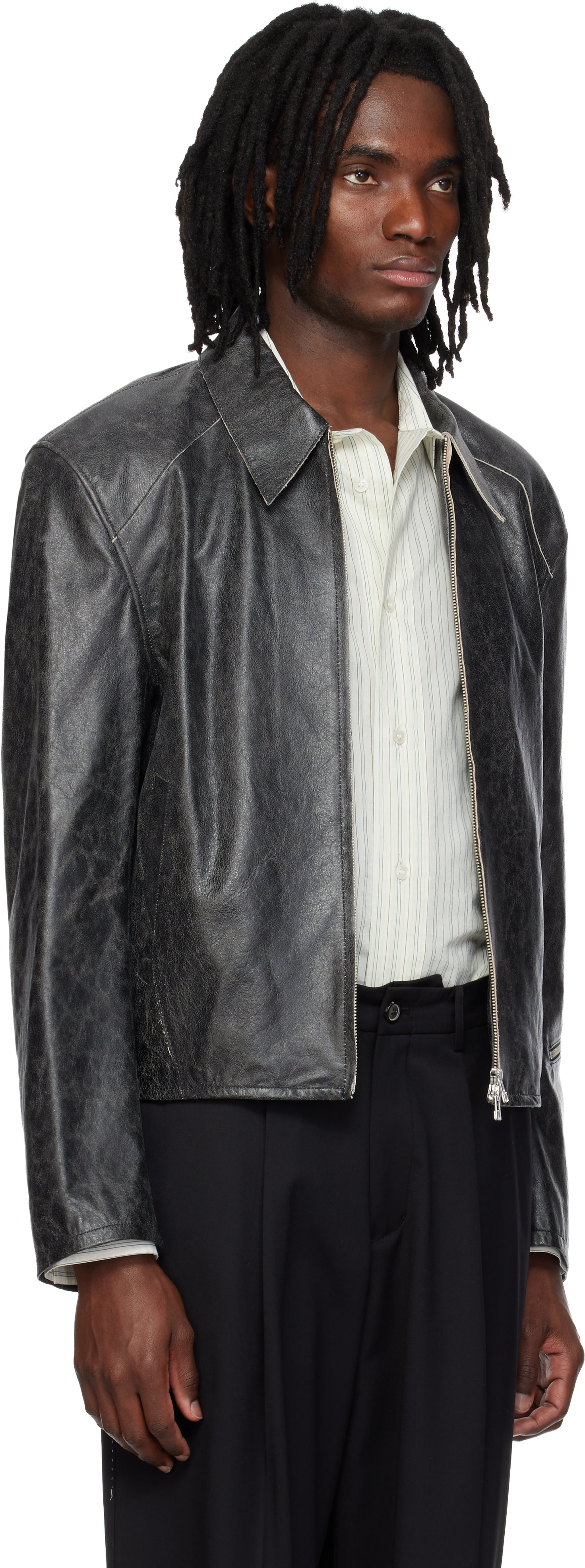 MMIC - Blouson Vapor gris en cuir