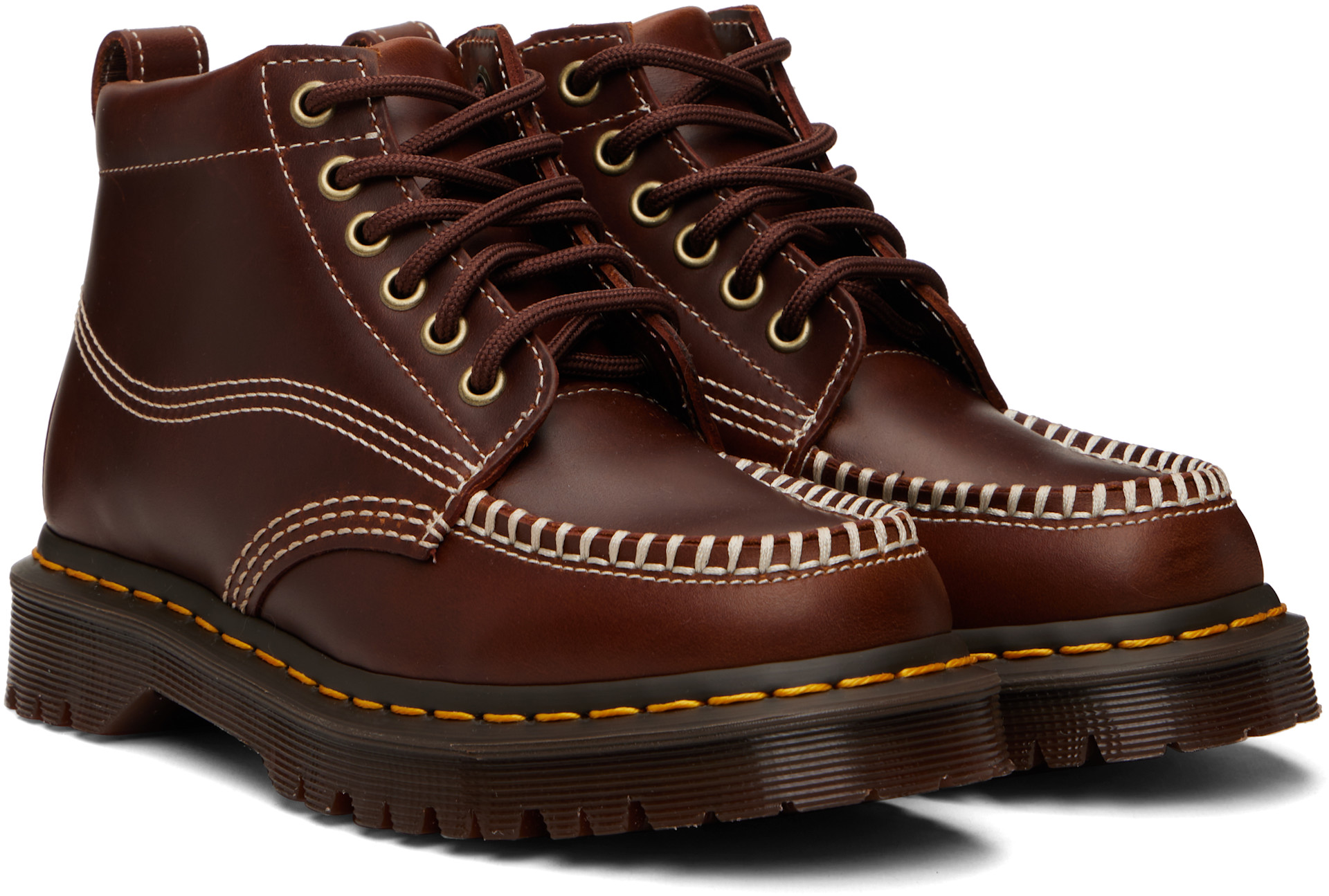 Dr. Martens: Brown Lowell Chukka Moc Toe Leather Ankle Boots | SSENSE
