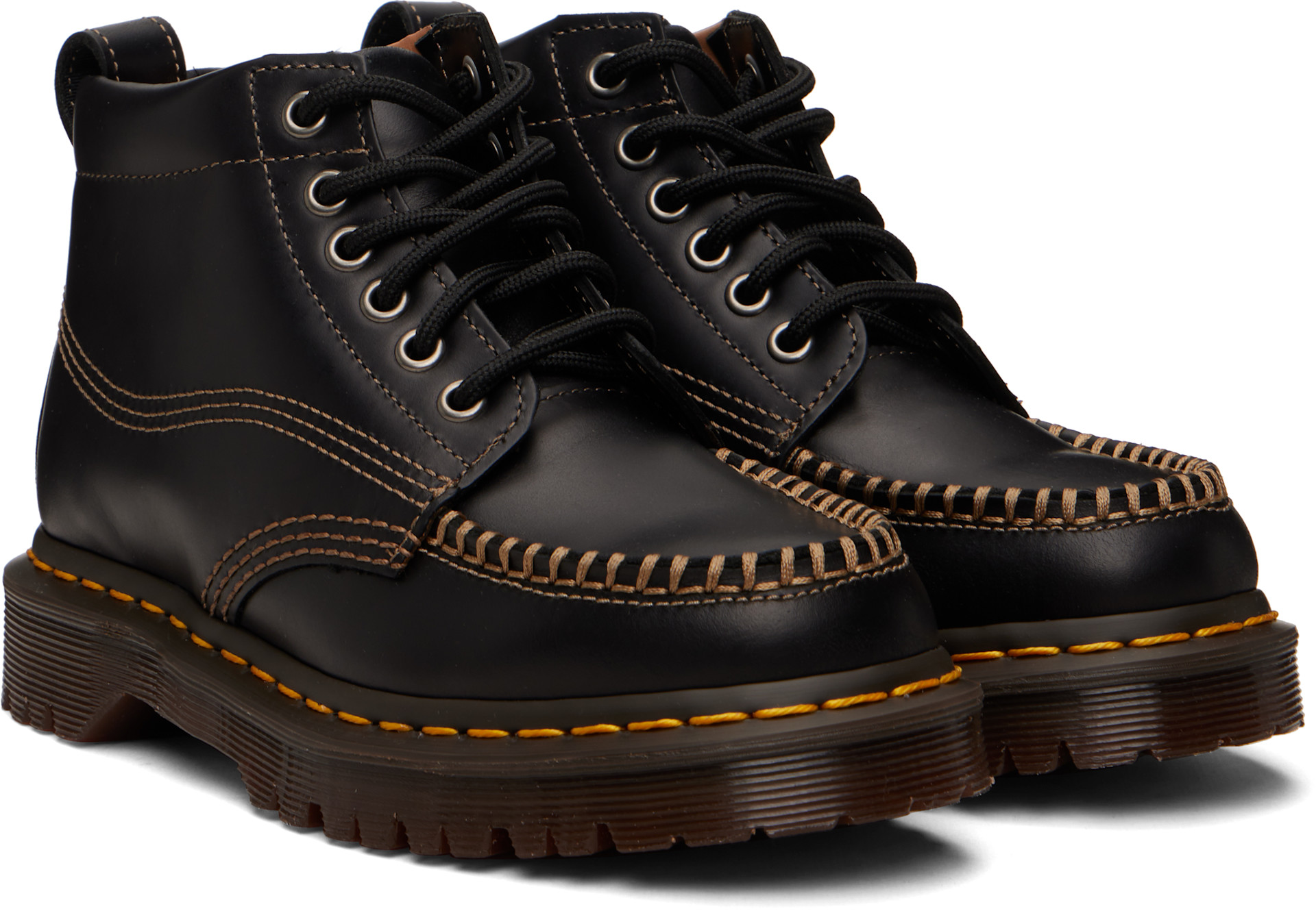 Dr. Martens: Black Lowell Chukka Moc Toe Leather Ankle Boots | SSENSE