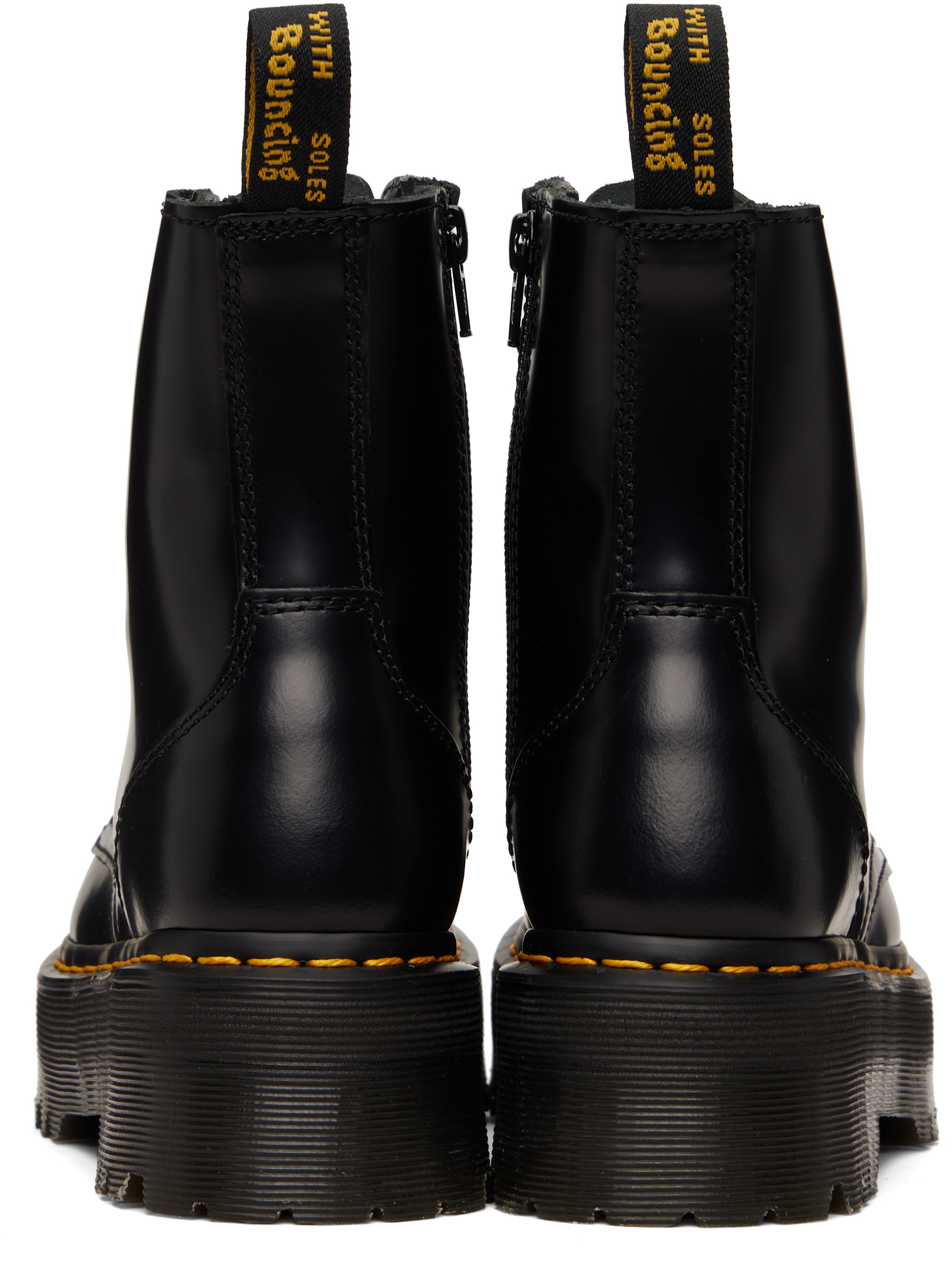 Dr. Martens ブラックプラットフォームブーツ Dr. Martens: ブラック Jadon スムースレザー プラットフォーム ブーツ