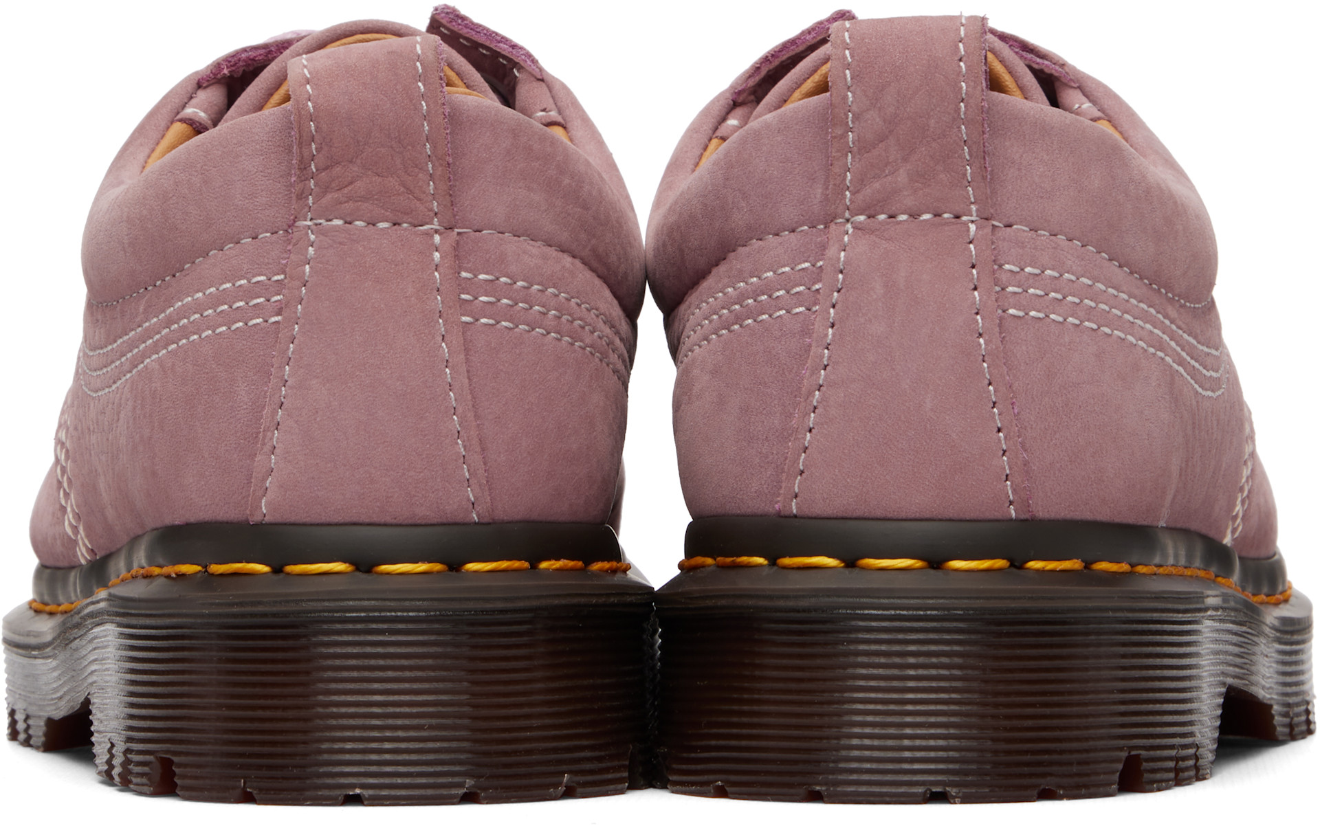 Dr. Martens: Pink Lowell Nubuck Moc Toe Derbys | SSENSE Canada