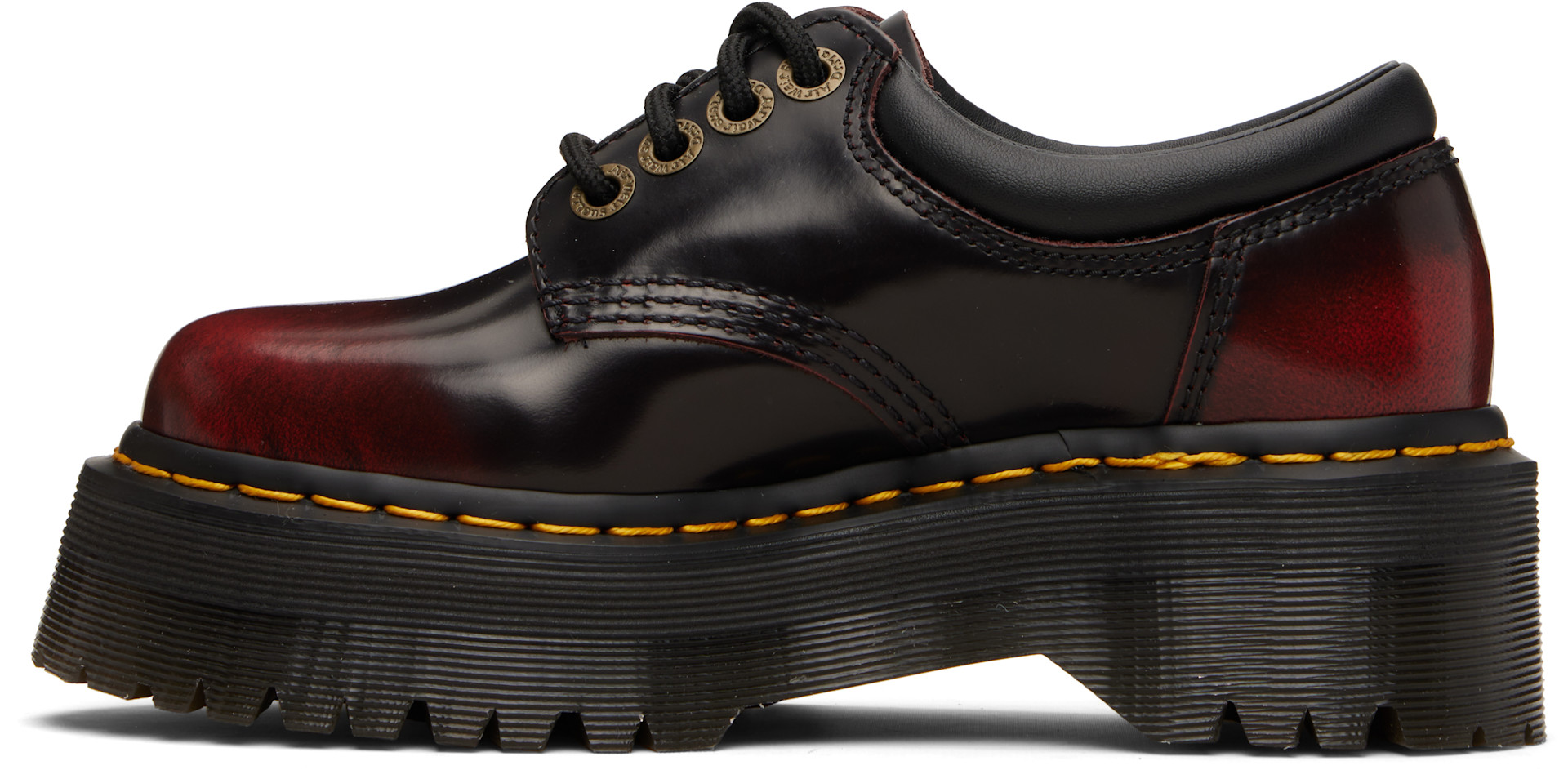 Dr. Martens: Burgundy 8053 Quad Platform Derbys | SSENSE