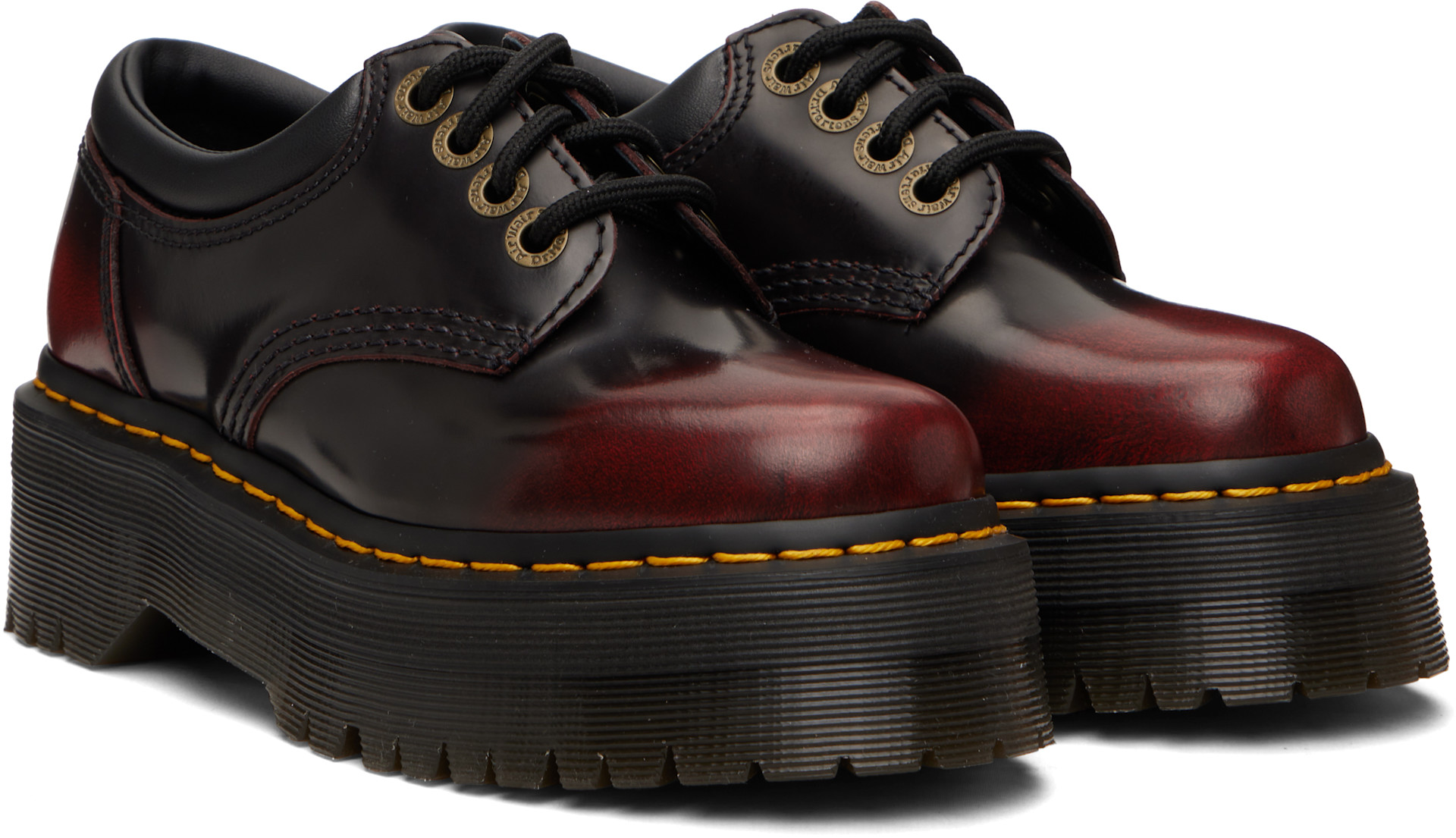 Dr. Martens 8053 QUAD 厚底シューズ UK8 Dr. Martens: Burgundy 8053 Quad Platform Derbys | SSENSE