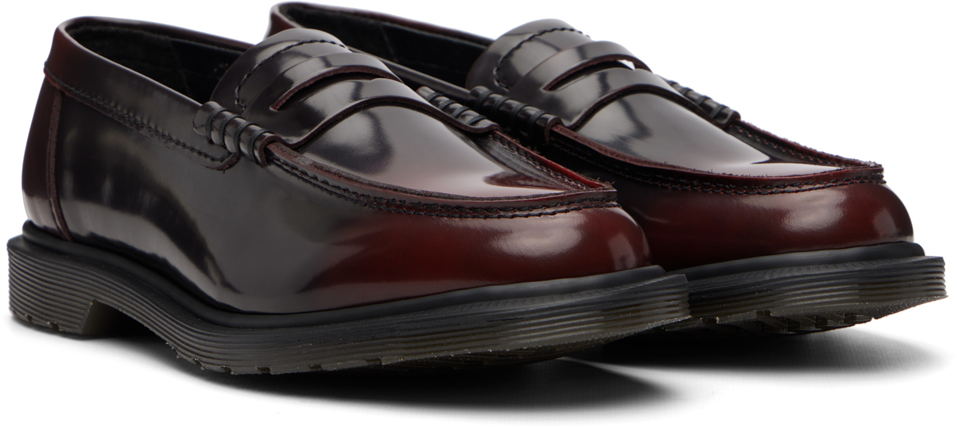 Dr. Martens: Burgundy Mayfare Rub Off Leather Penny Loafers | SSENSE