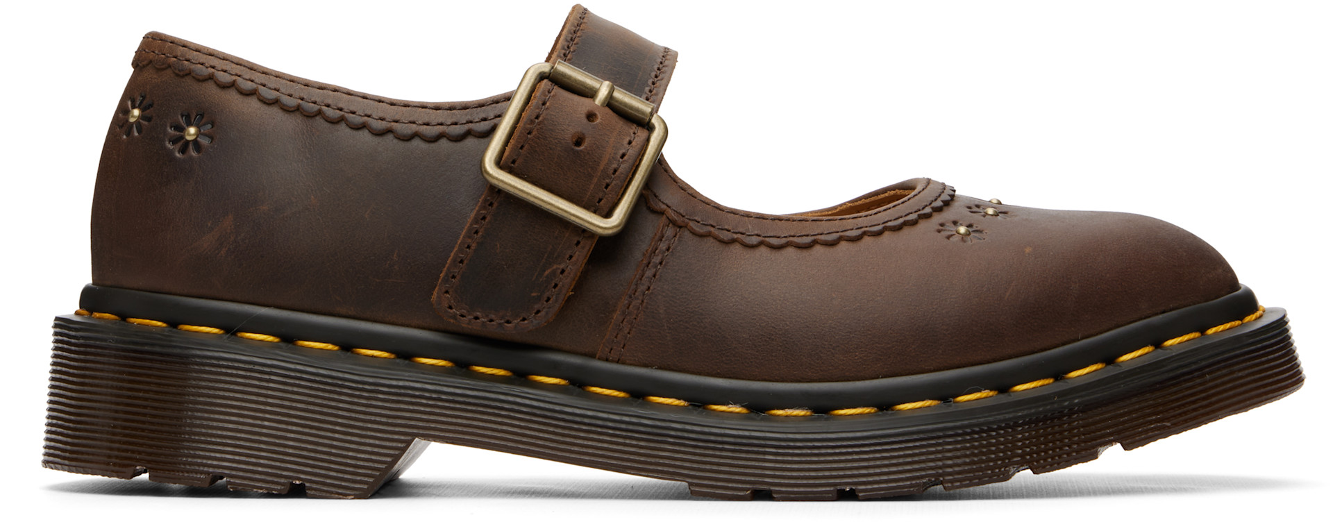 Dr. Martens: Brown Mary Jane Flower Loafers | SSENSE