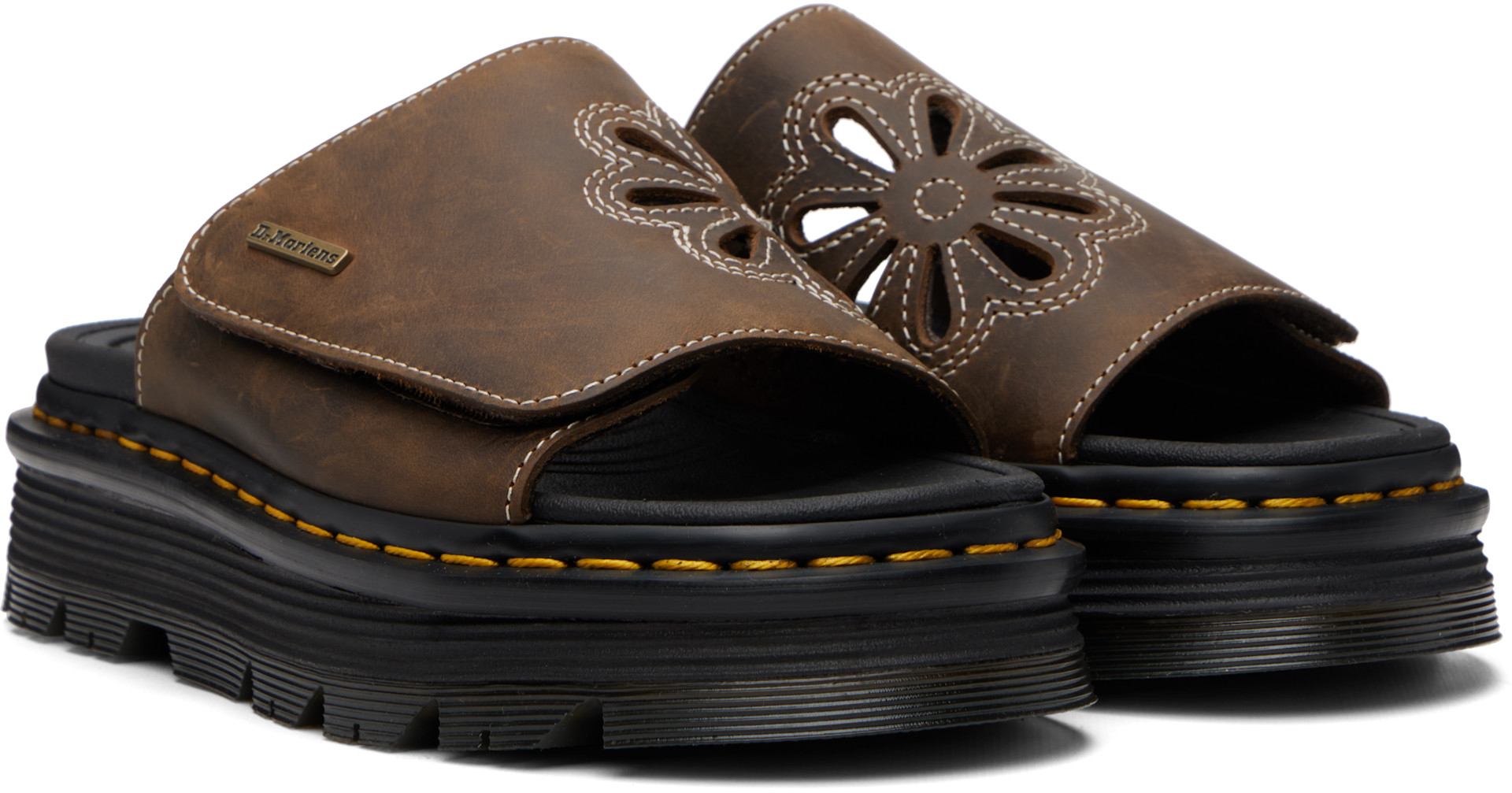 Dr. Martens: Brown Zebzag Flower Sandals | SSENSE