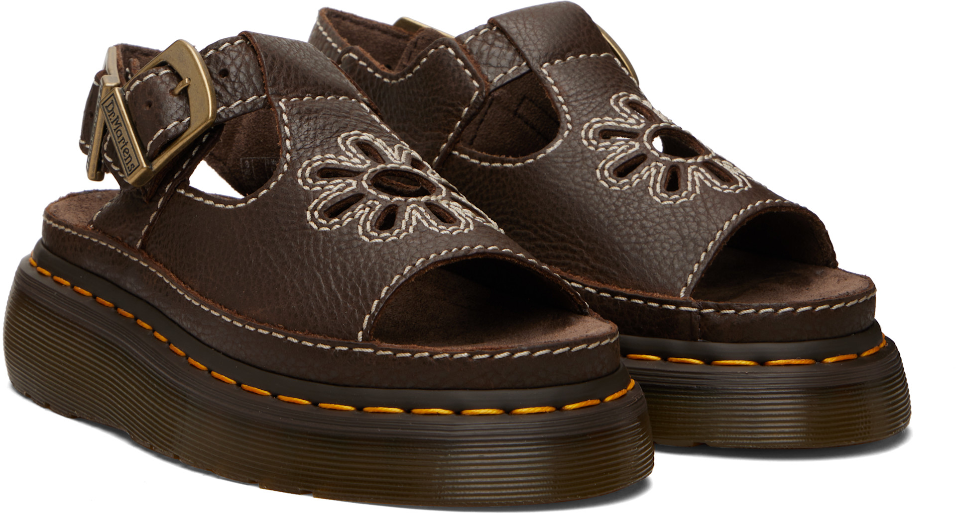Dr. Martens: Brown Dunnet Flower Full Grain Leather Sandals | SSENSE