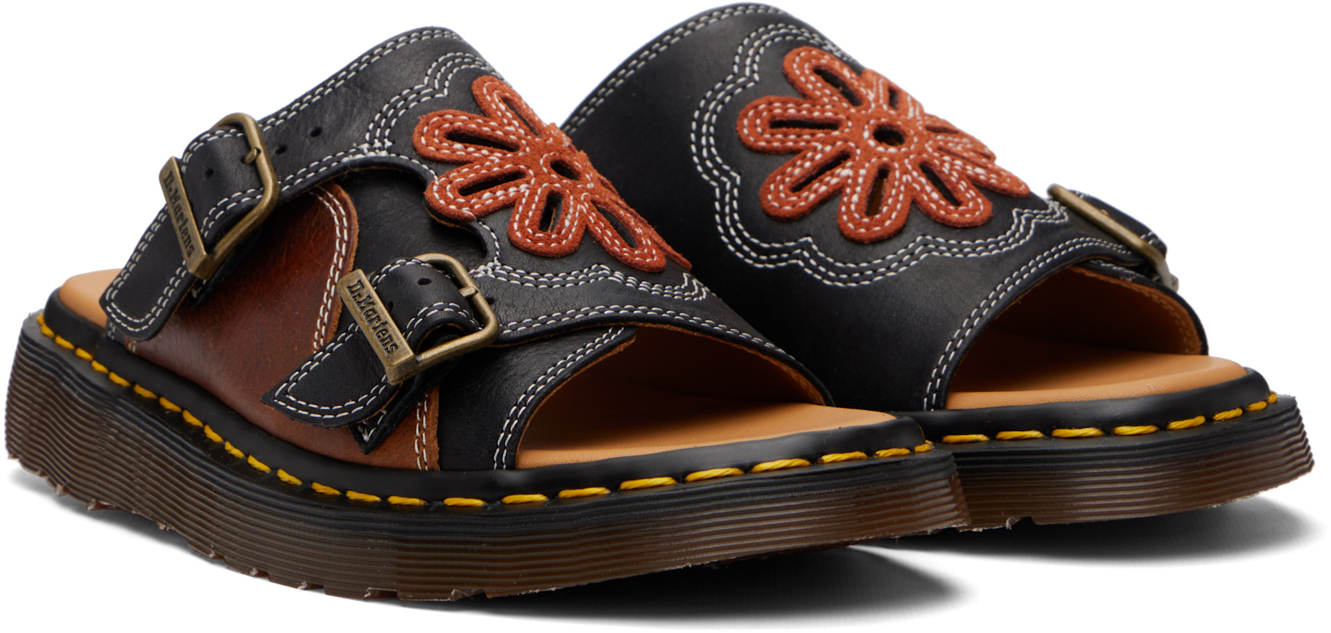 Dr. Martens: Black Dayne 'Made In England' Applique Sandals | SSENSE
