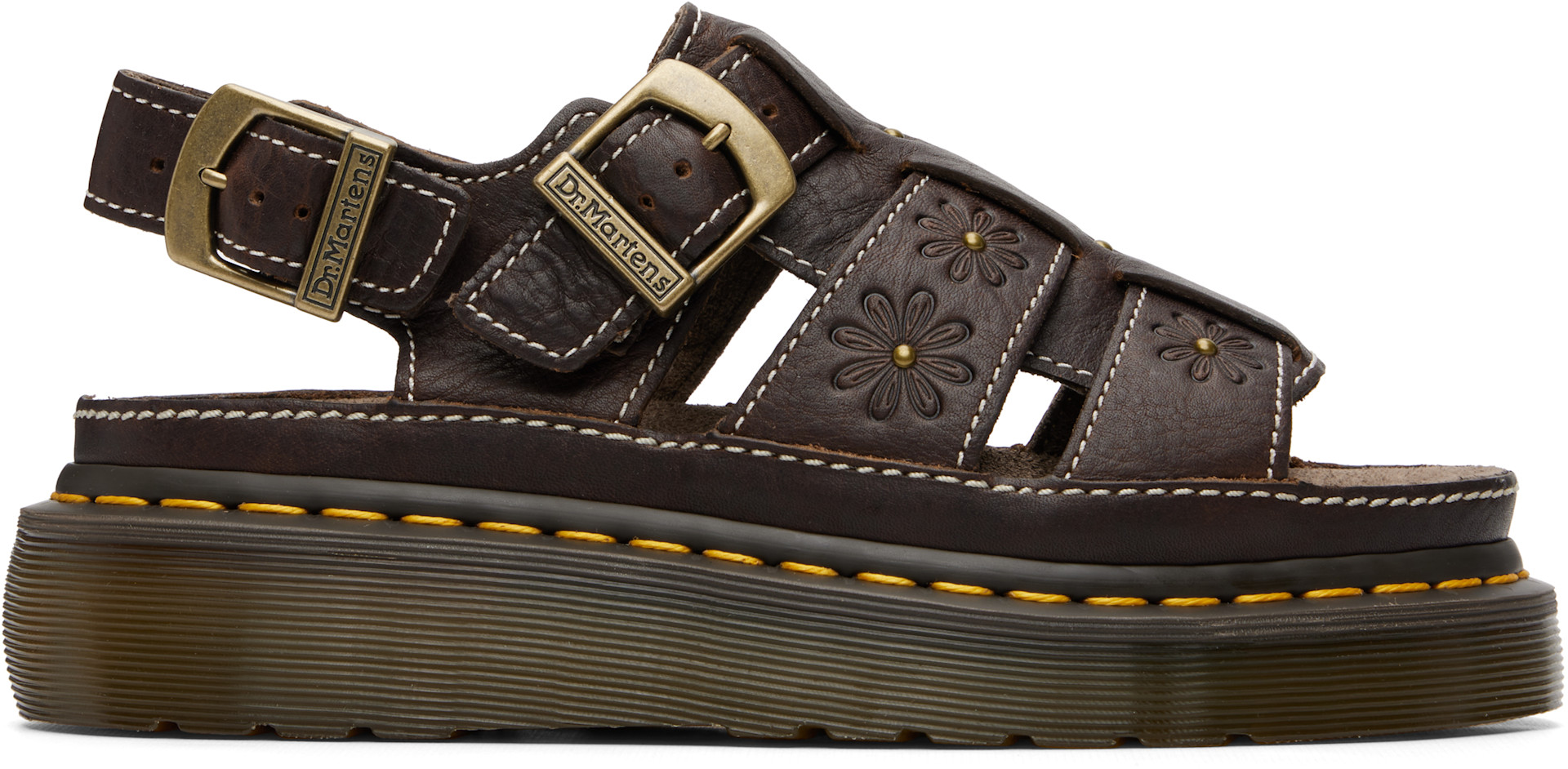 Dr. Martens: Brown Wrenlie Grizzly Fisherman Platform Sandals | SSENSE