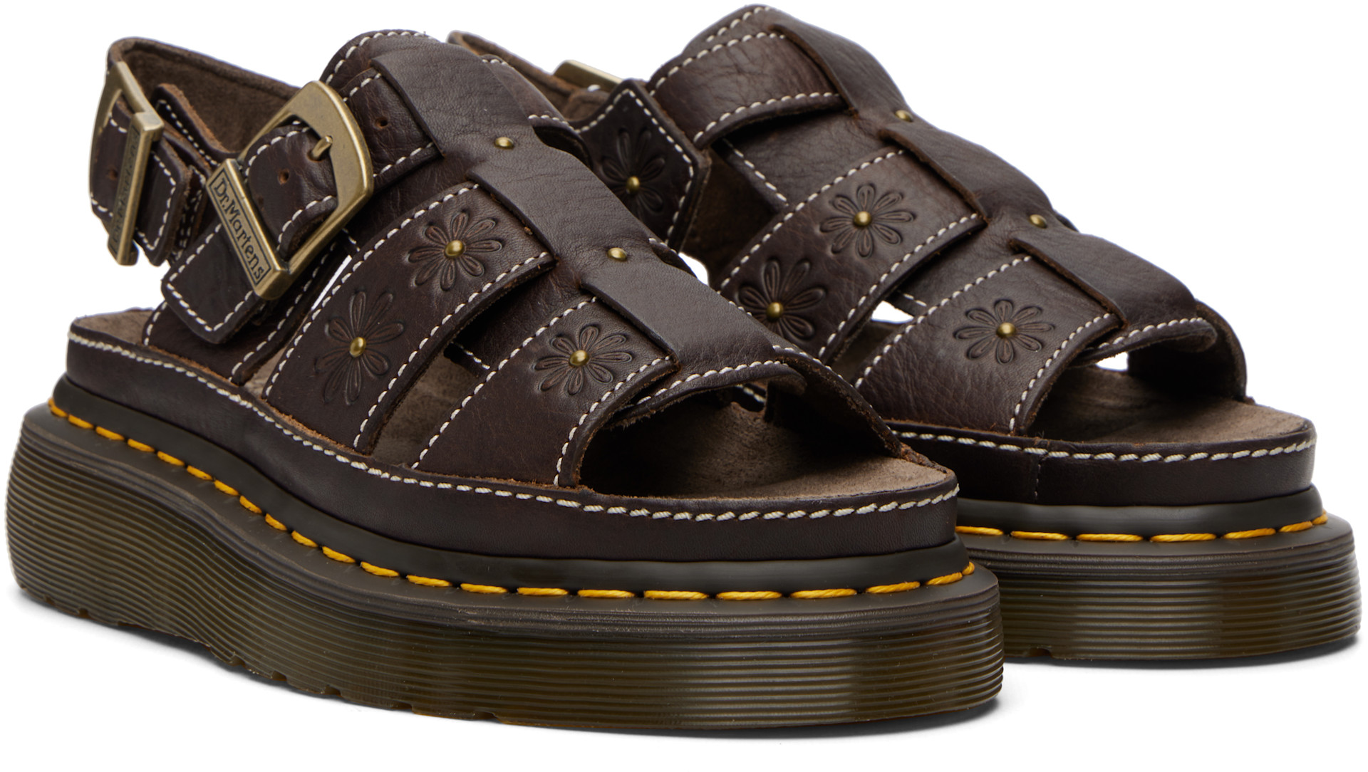 Dr. Martens: Brown Wrenlie Grizzly Fisherman Platform Sandals | SSENSE