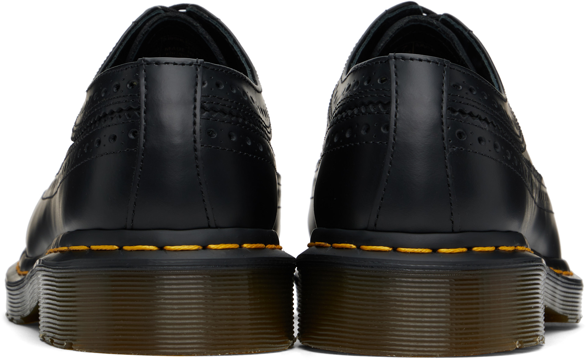 Dr. Martens: Black 3989 Yellow Stitch Smooth Brogue Derbys | SSENSE