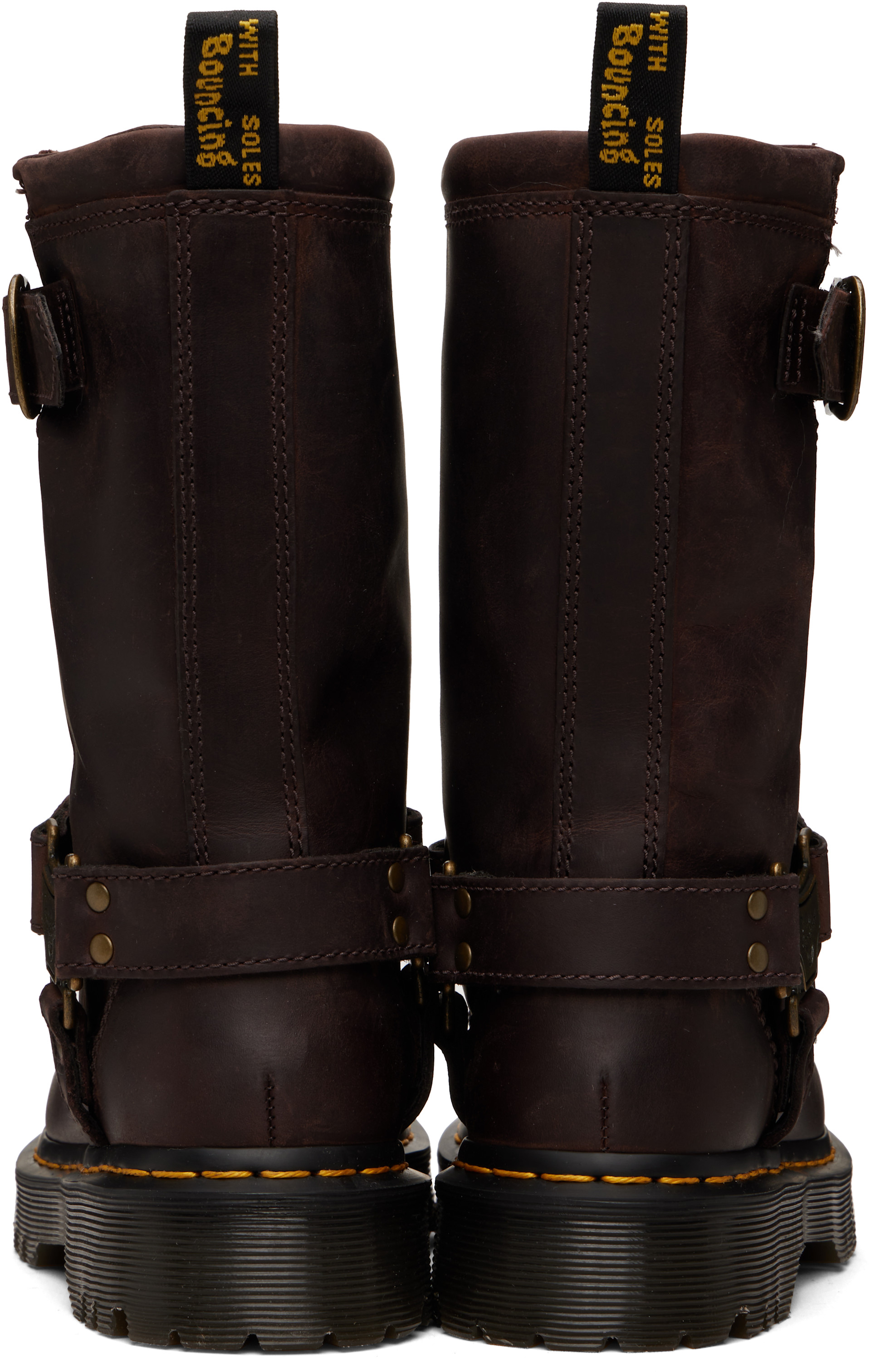 Dr. Martens: Brown Anistone Hi Leather Biker Boots | SSENSE