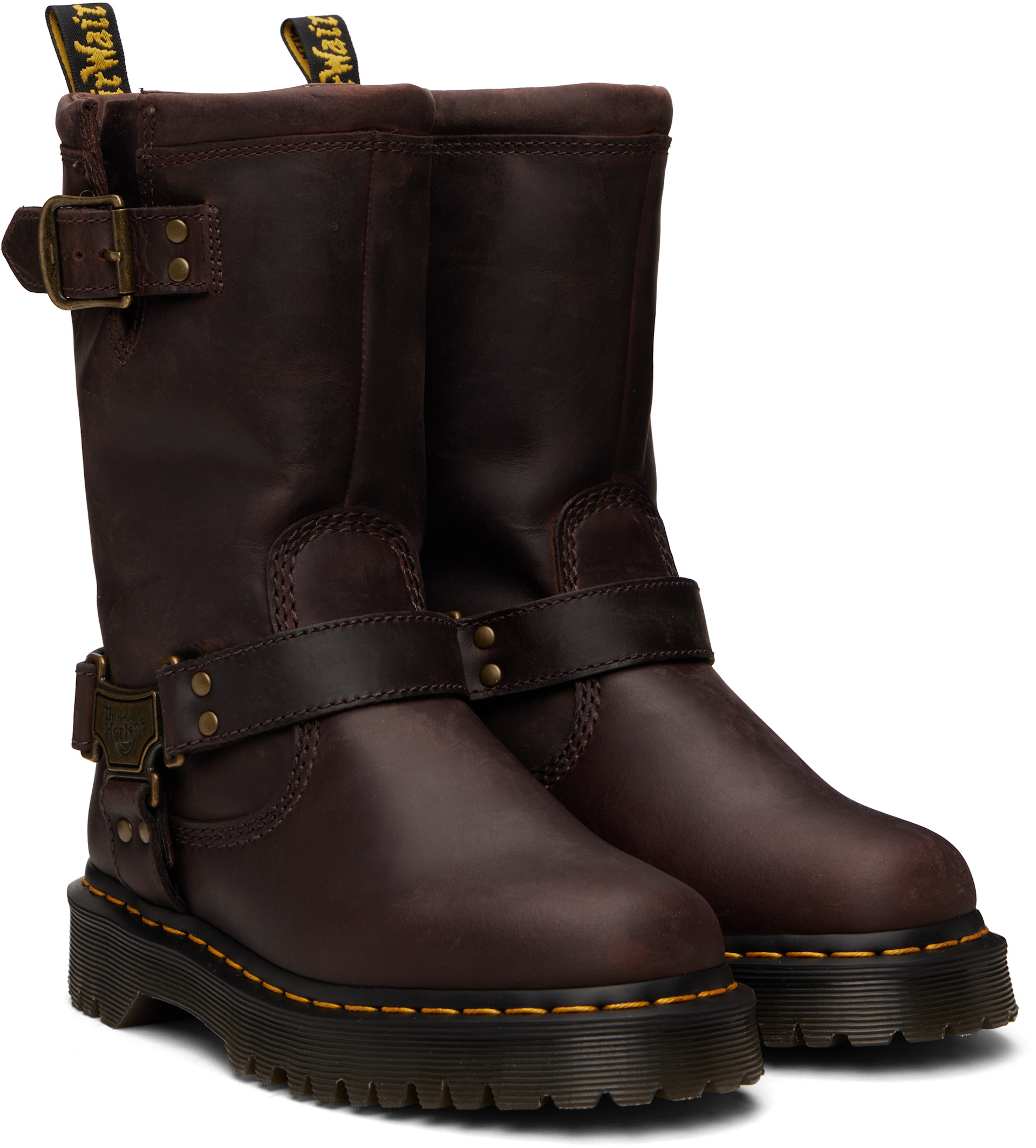 Dr. Martens: Brown Anistone Hi Leather Biker Boots | SSENSE