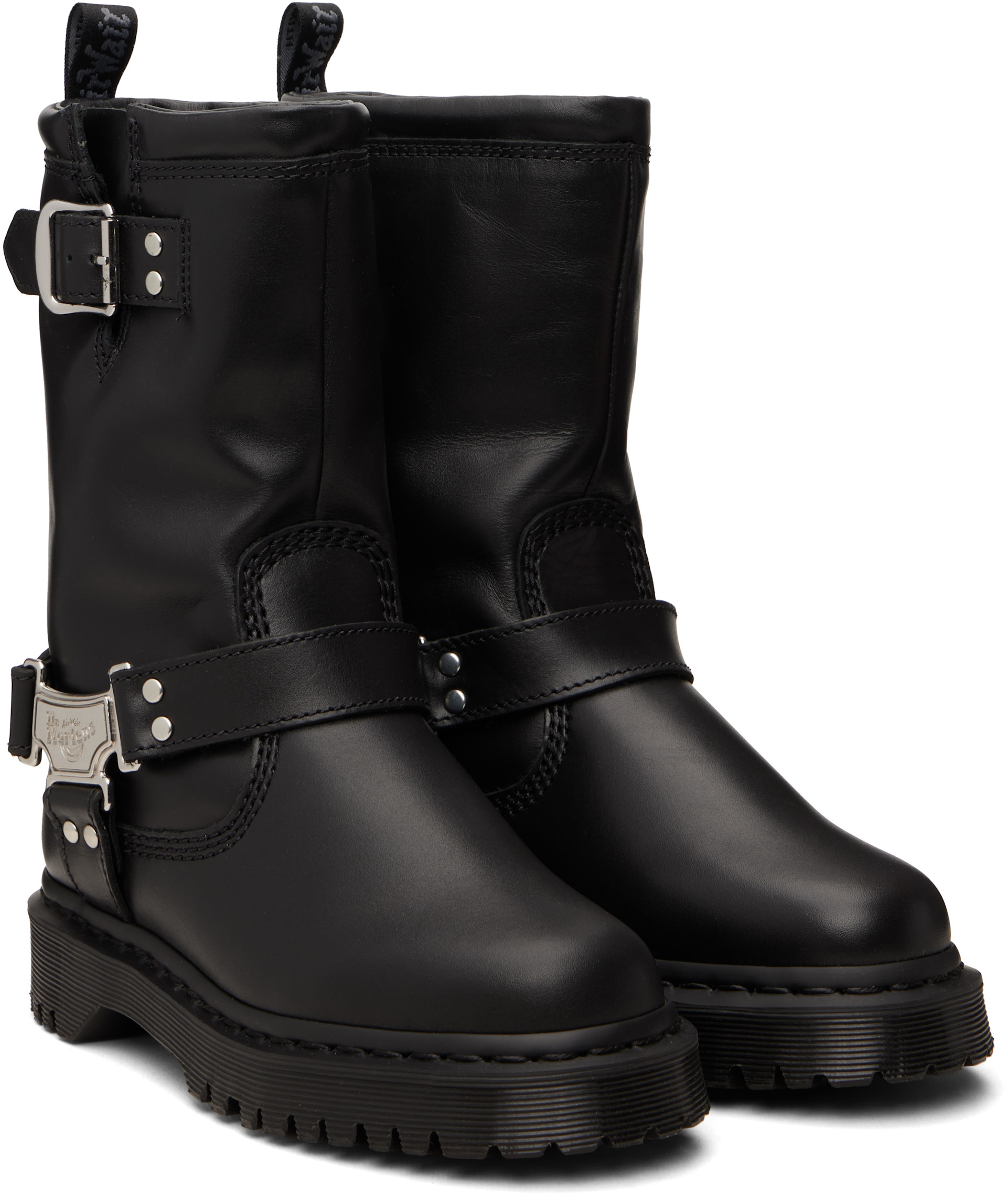 Dr. Martens: Black Anistone Hi Leather Biker Boots | SSENSE