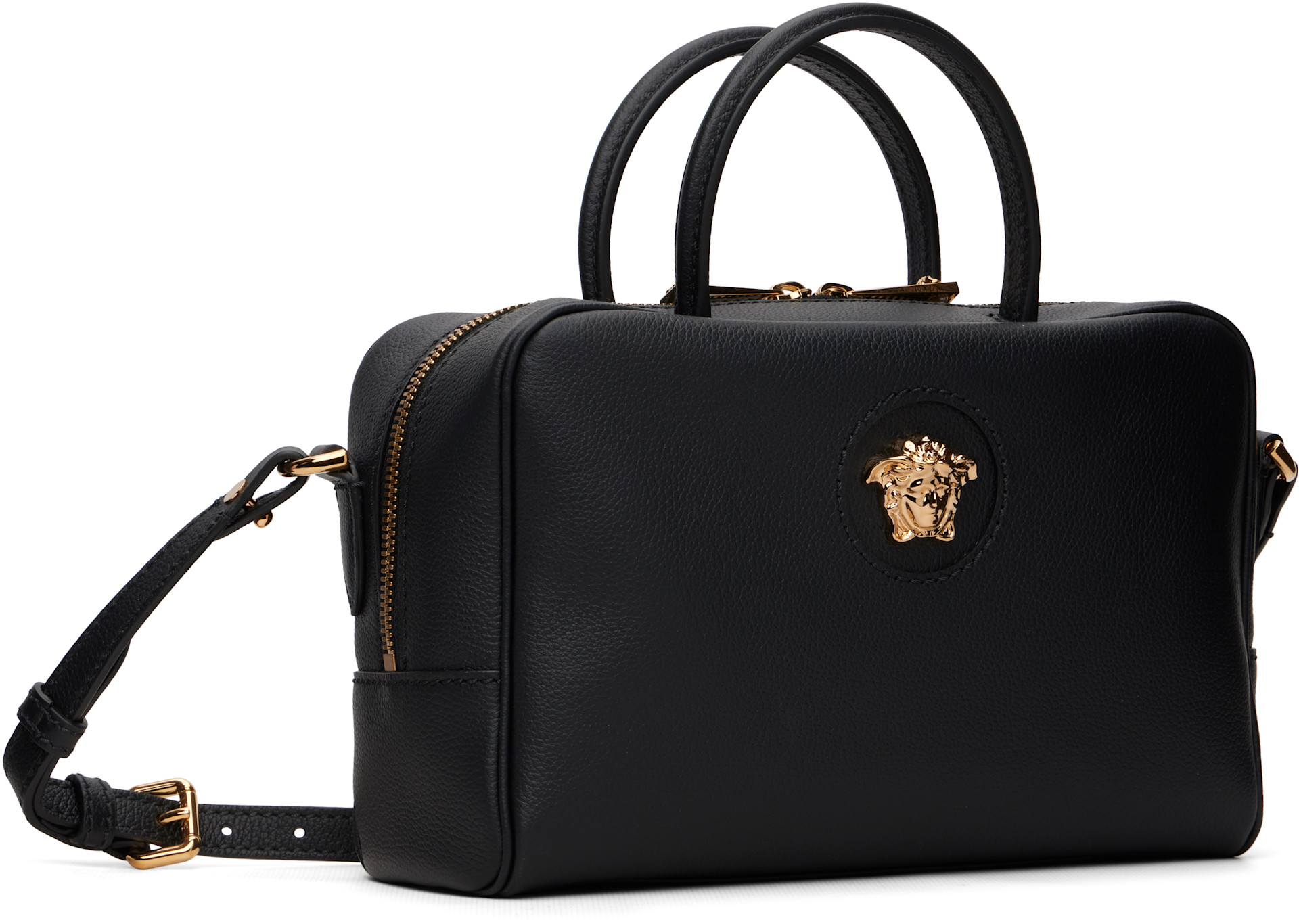 Versace: Black 'La Medusa' Leather Boston Bag | SSENSE